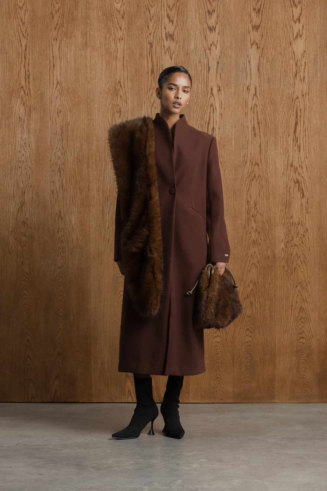 Maia High Collar Coat - Chocolate – AYANA