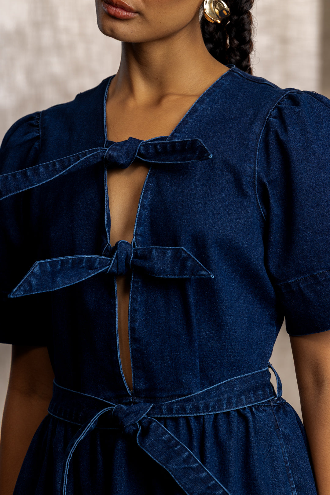 Avuya Denim Tie Front Midi