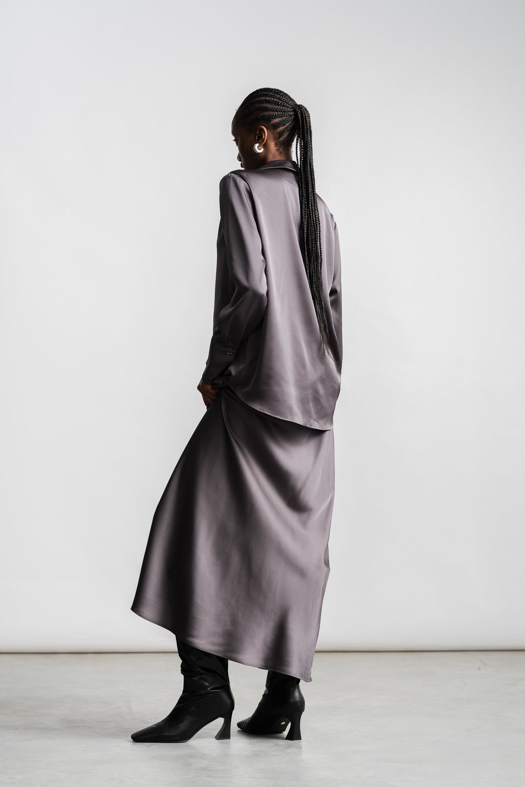 Charlie Classic Satin Shirt _ 157303 _ Charcoal