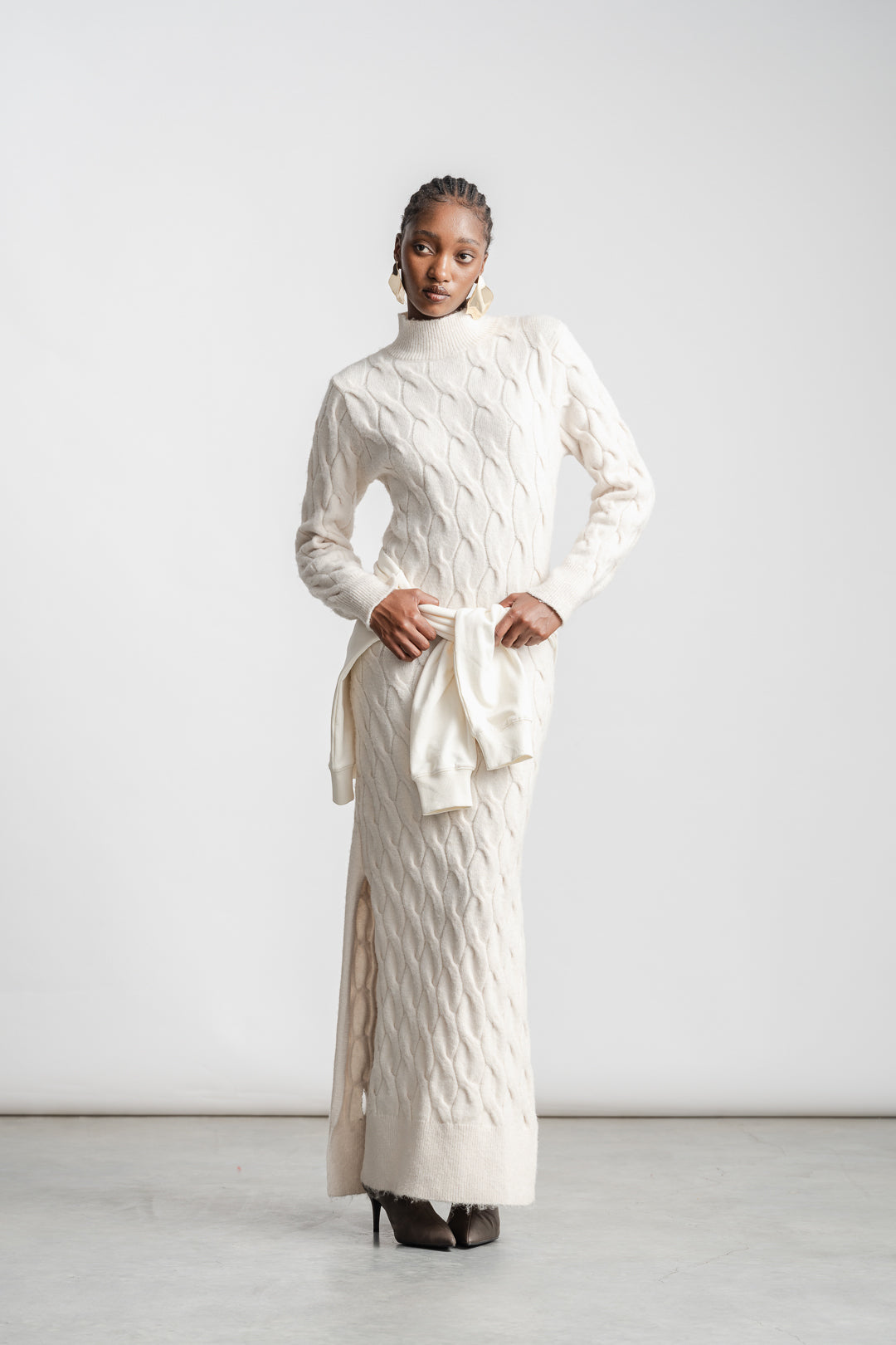 cable knit maxi dress Rowan Cream - L Size - Women's Dresses 28% polyester Women's Cappuccino Chunky Cable Knit