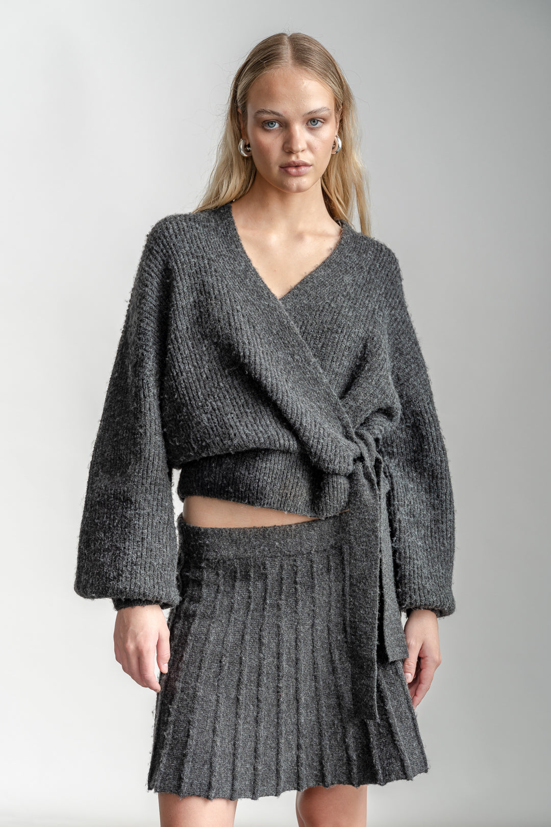 Yoliswa Mock Wrap Knit Top _ 161536 _ Charcoal