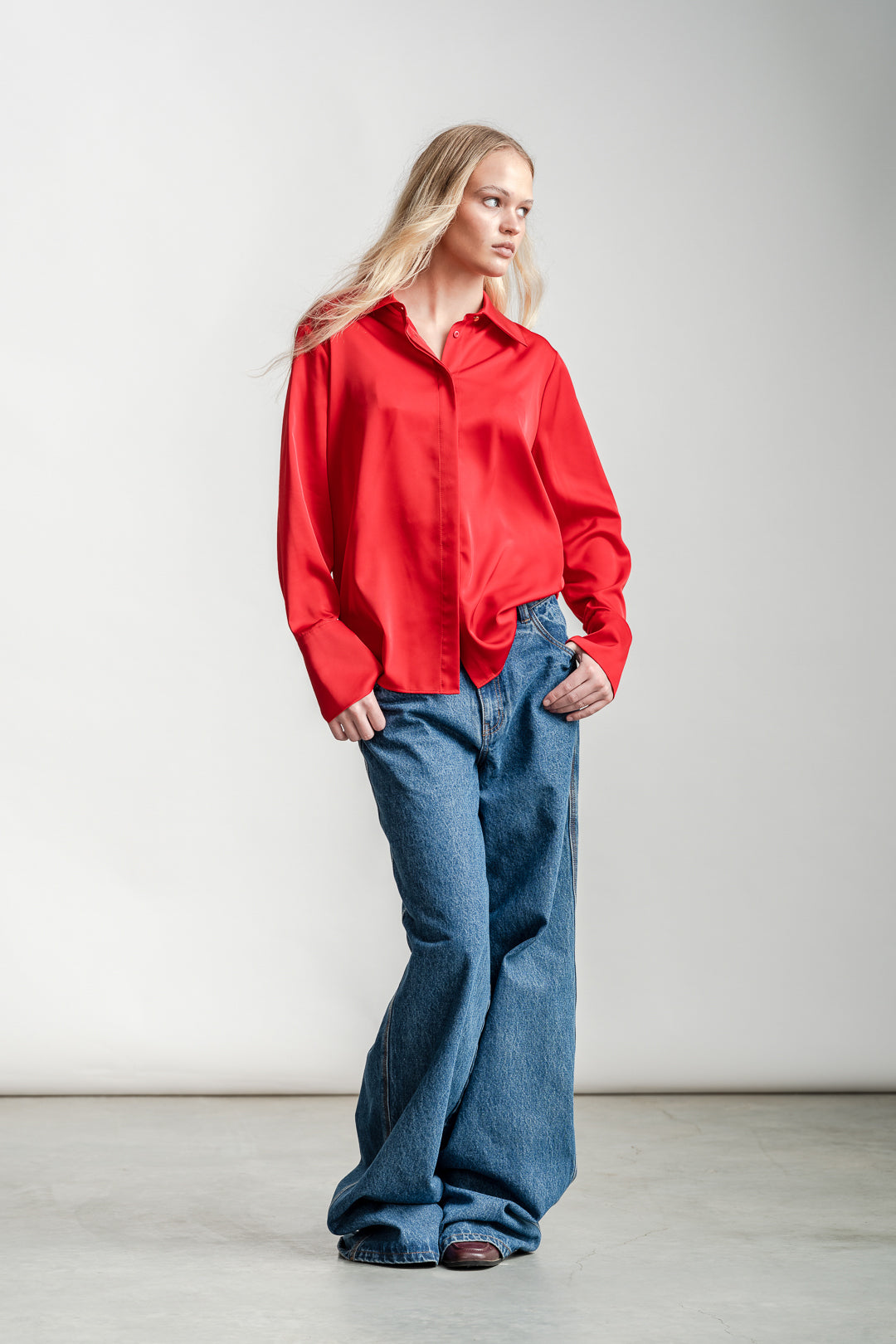 Charlie Classic Satin Shirt _ 163823 _ Red Grindel