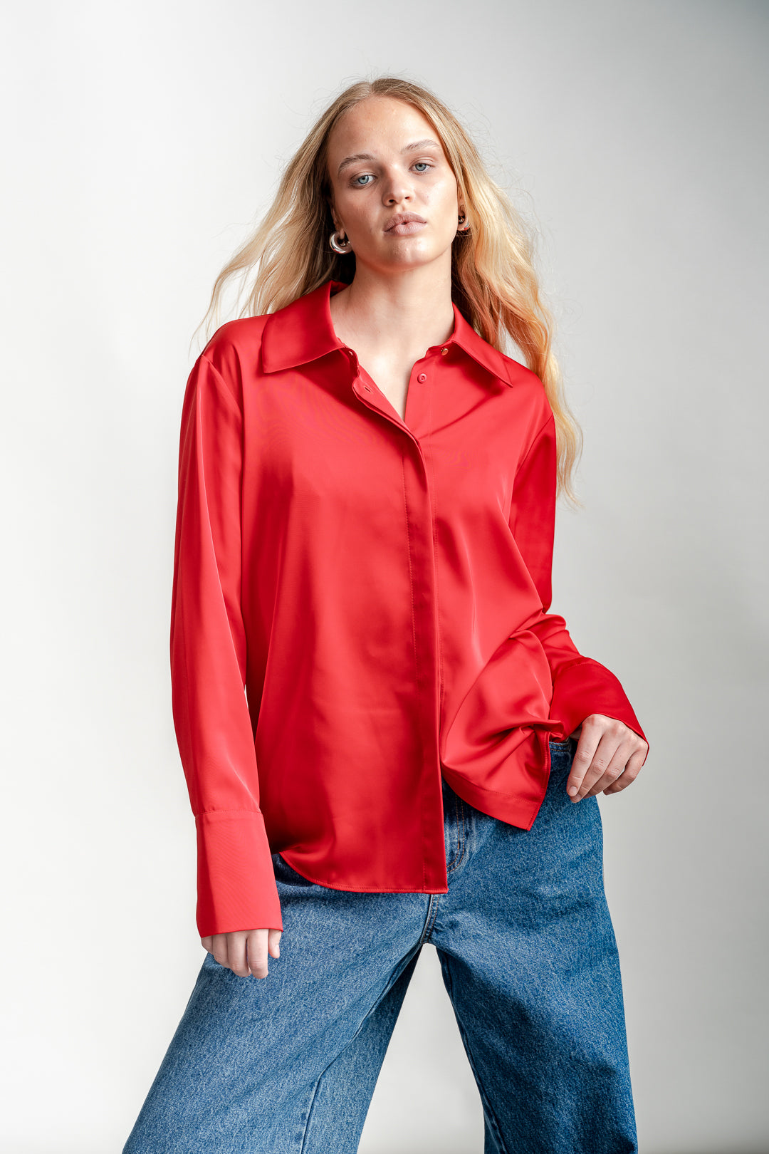 Charlie Classic Satin Shirt _ 163823 _ Red Grindel