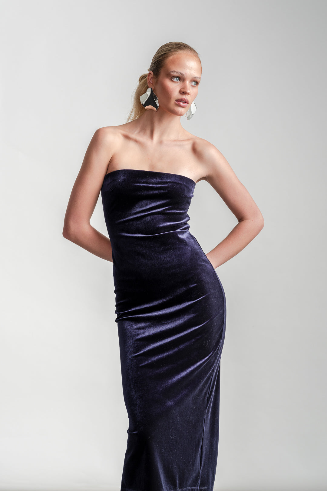 Violet Velour Boobtube Dress _ 157118 _ Navy