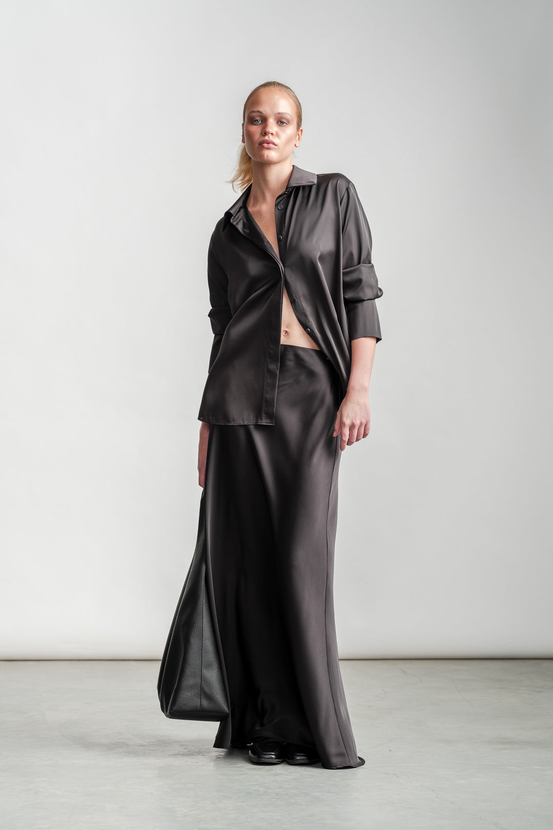 Charlie Classic Satin Shirt _ 163822 _ Black Texture