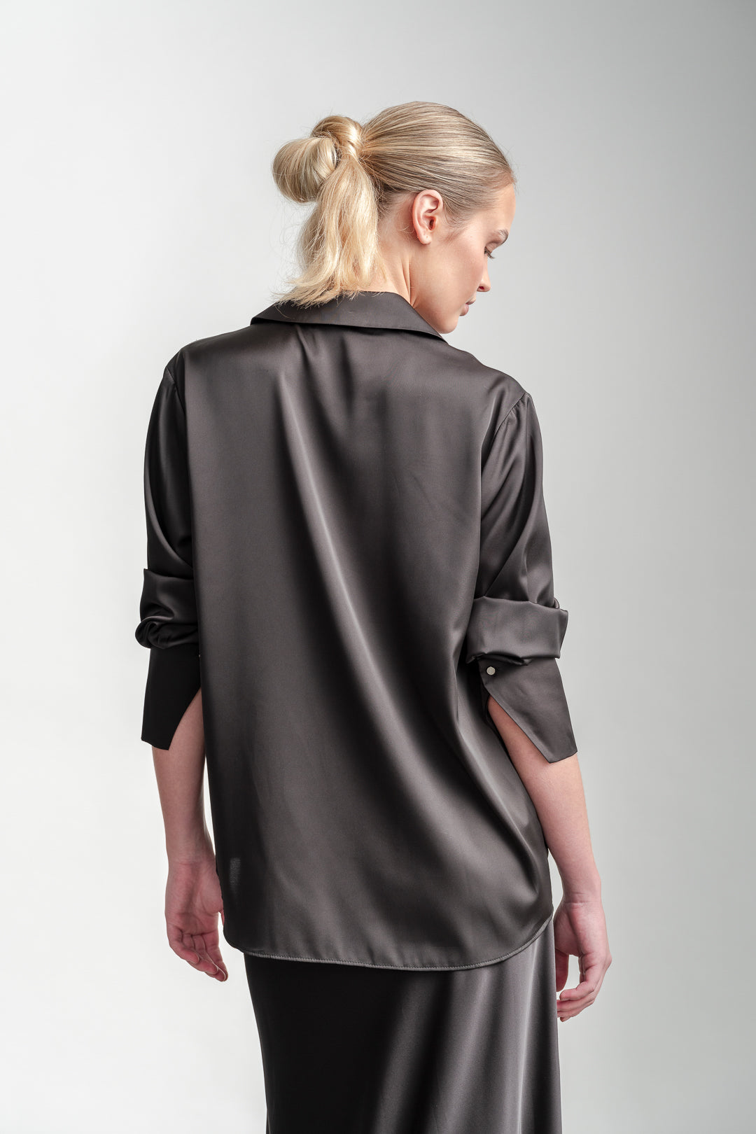 Charlie Classic Satin Shirt _ 163822 _ Black Texture
