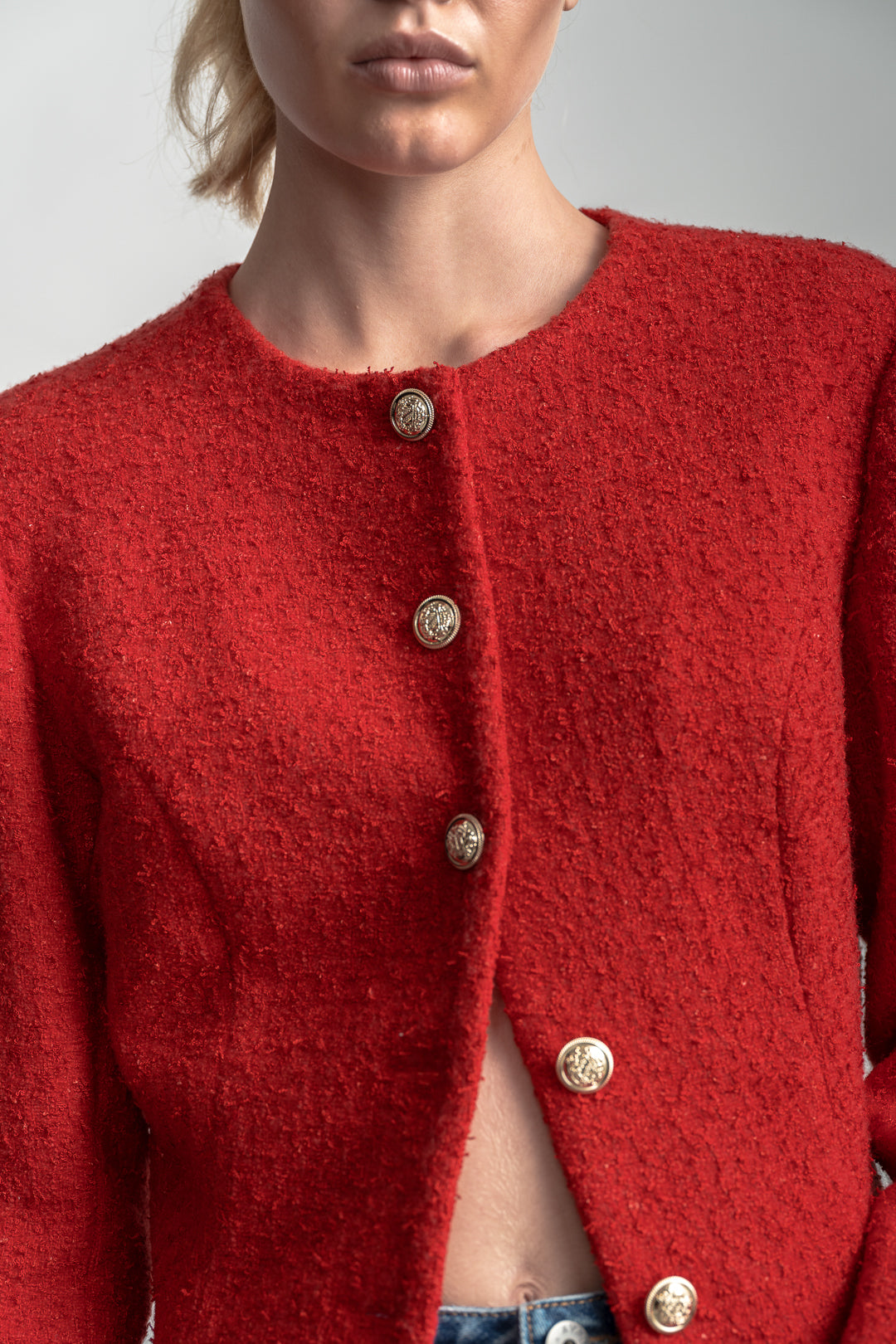 Charlotte Boucle Collarless Jacket _ 162671 _ Red