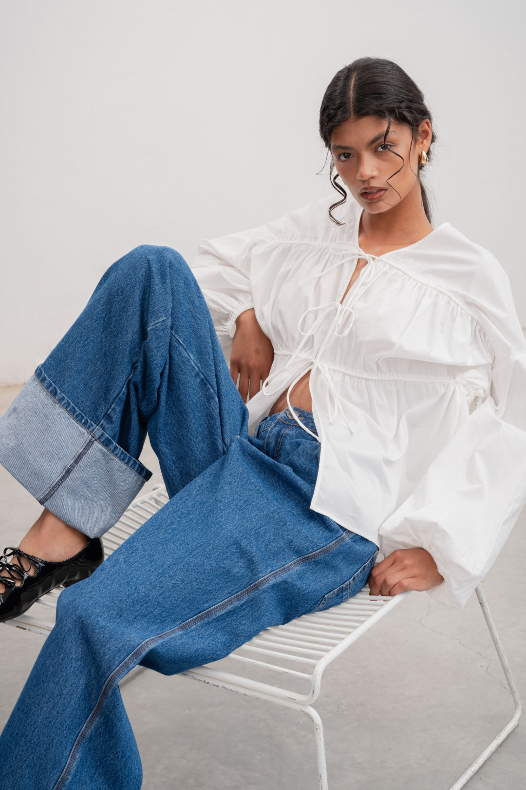 Kendra Tie Front Blouse _ 163174 _ White