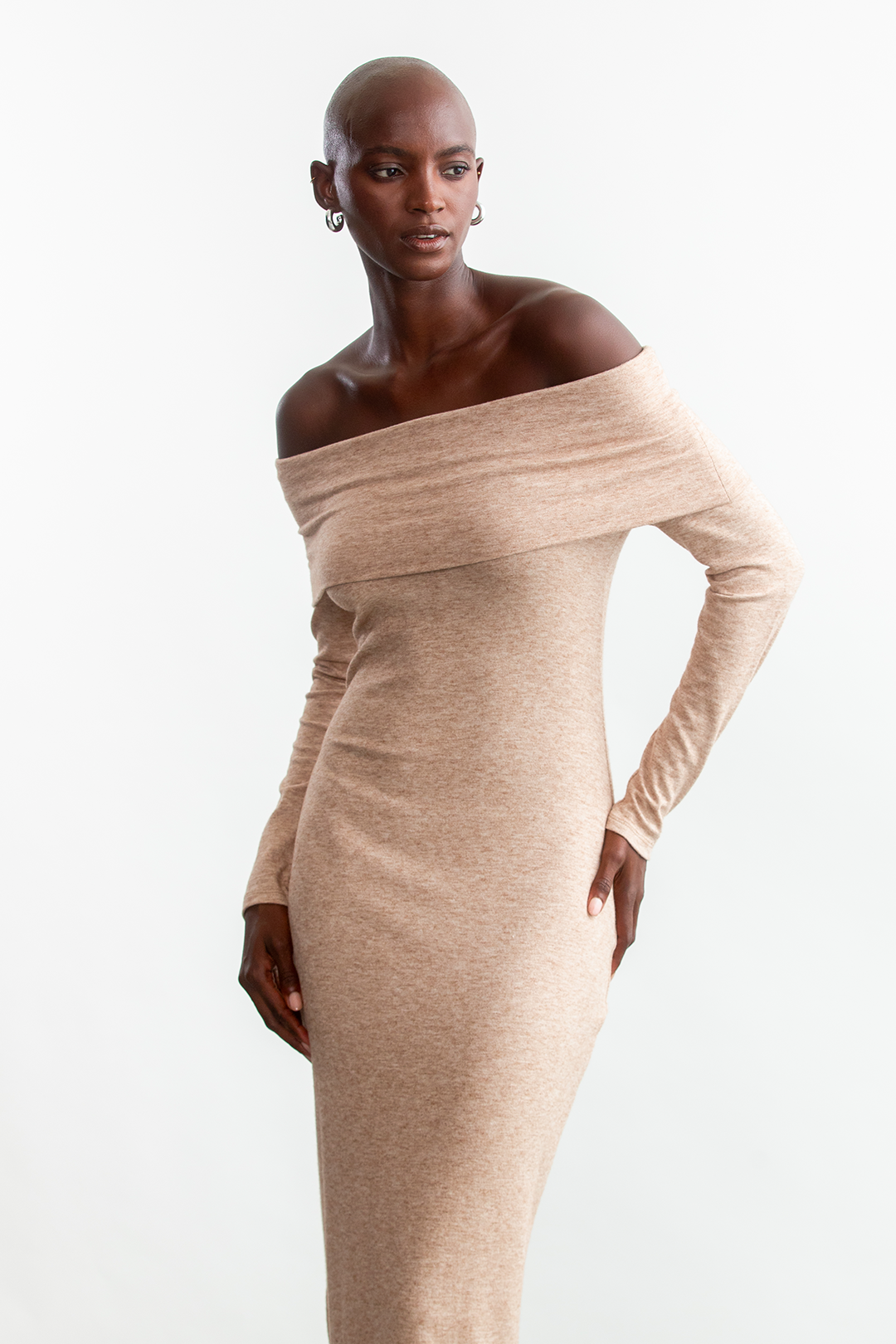 Amelia Bardot Dress _ 157174 _ Oatmeal