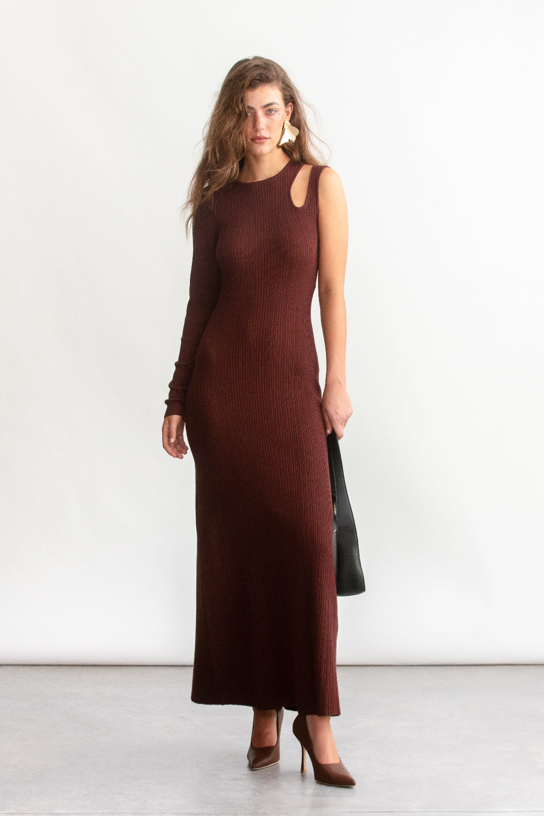 Bella One Shoulder Knit Dress _ 158801 _ Chocolate