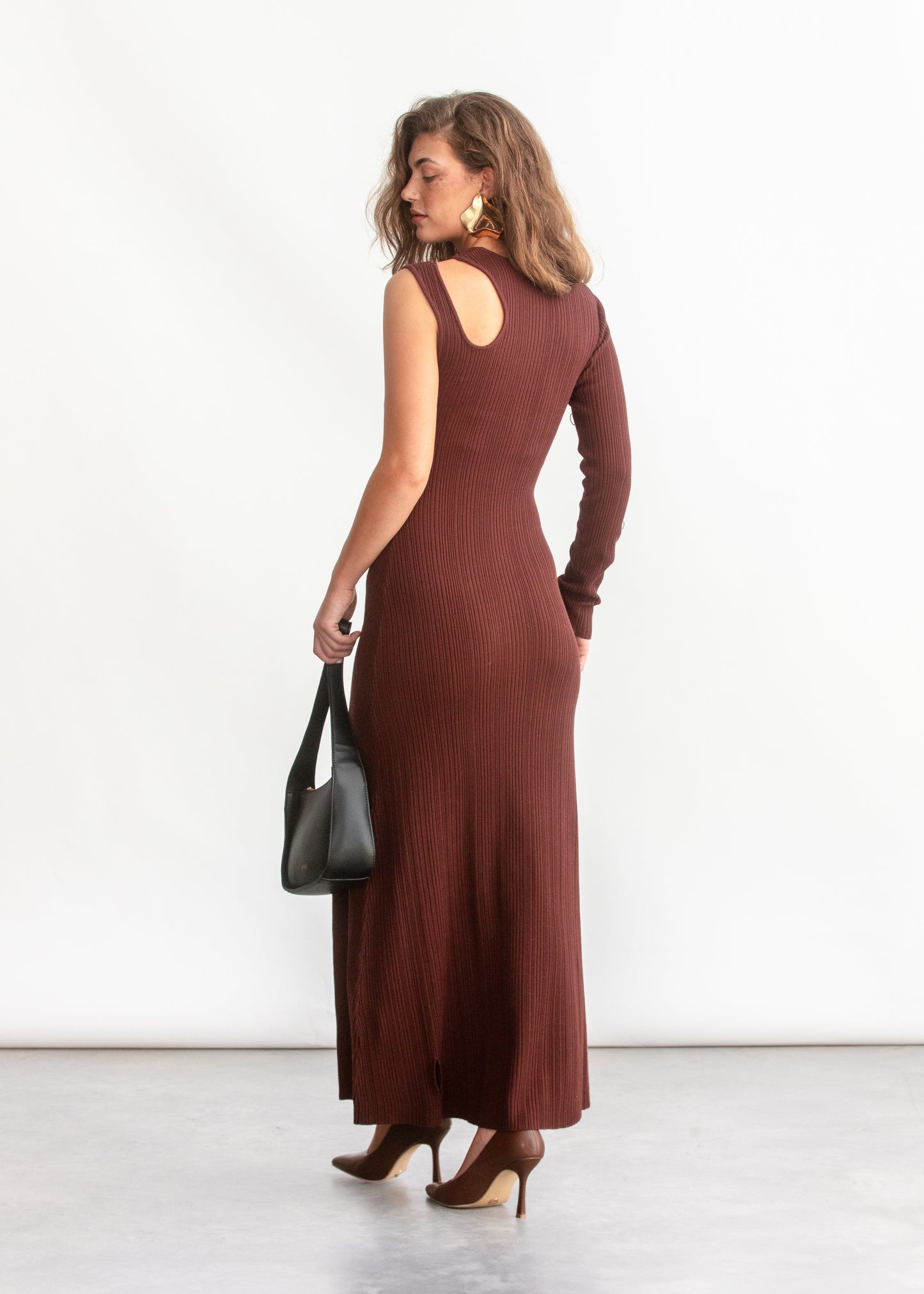 Bella One Shoulder Knit Dress _ 158801 _ Chocolate