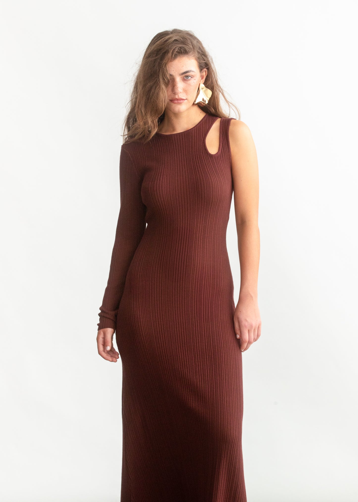 Bella One Shoulder Knit Dress _ 158801 _ Chocolate
