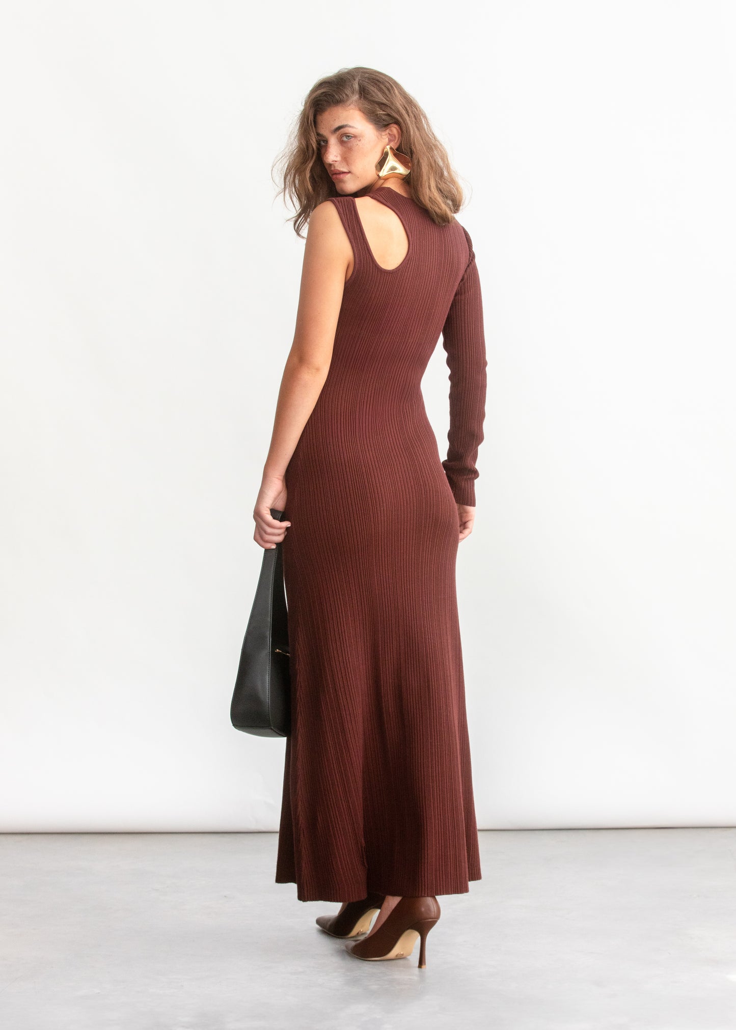 Bella One Shoulder Knit Dress _ 158801 _ Chocolate
