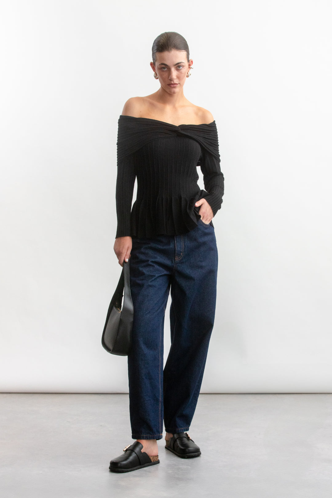 Nathi Peplum Bardot _ 158738 _ Black Texture