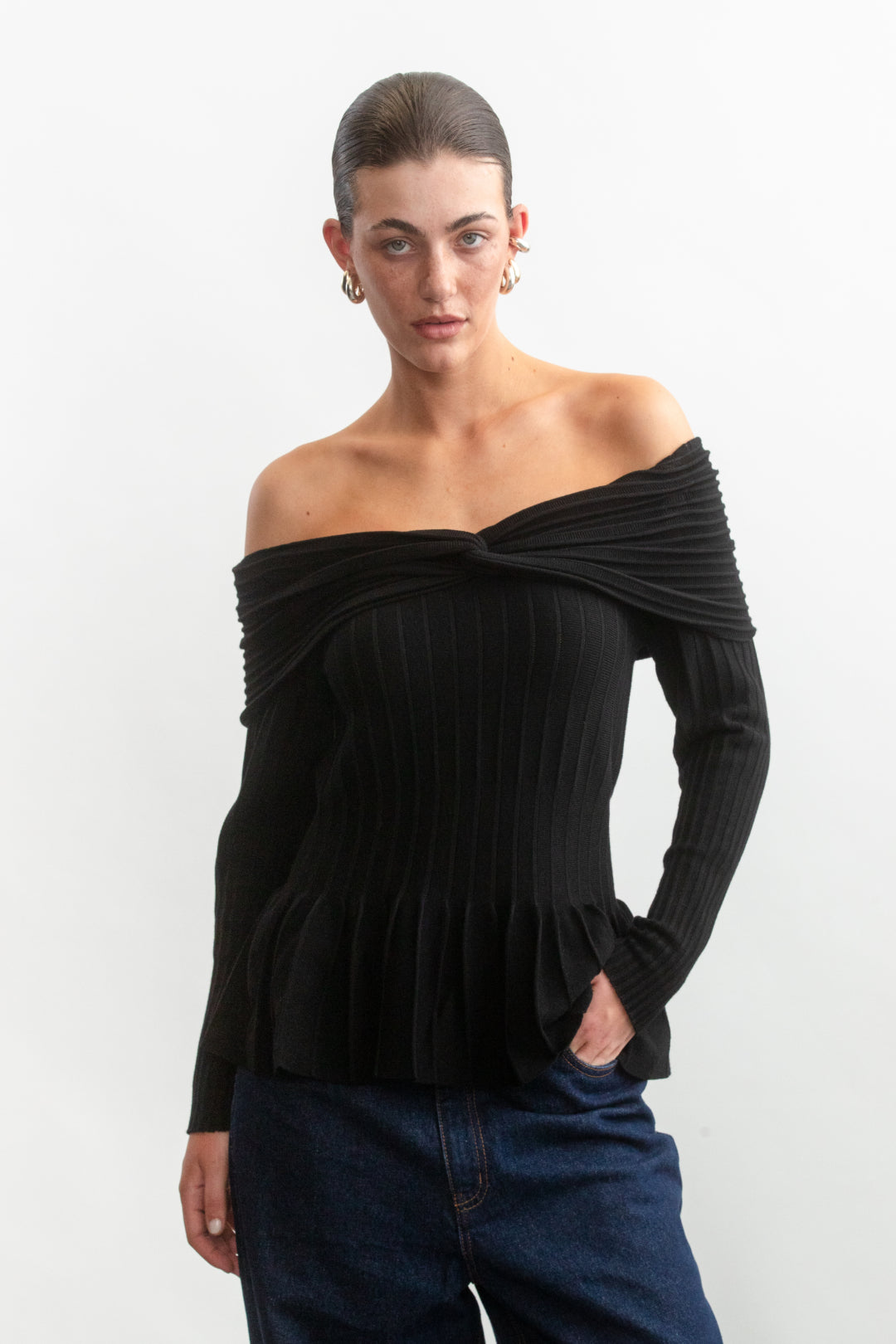 Nathi Peplum Bardot _ 158738 _ Black Texture