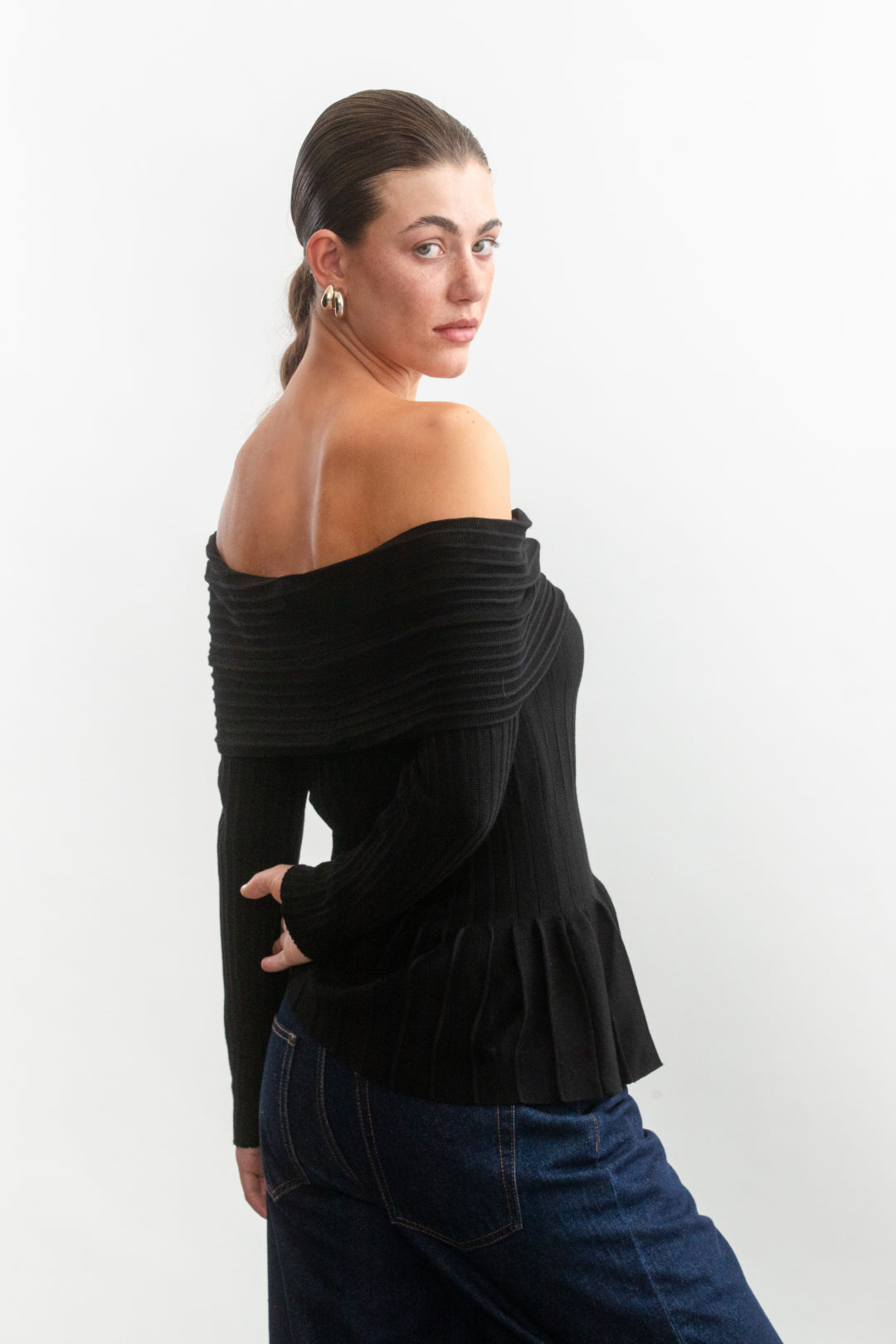 Nathi Peplum Bardot _ 158738 _ Black Texture
