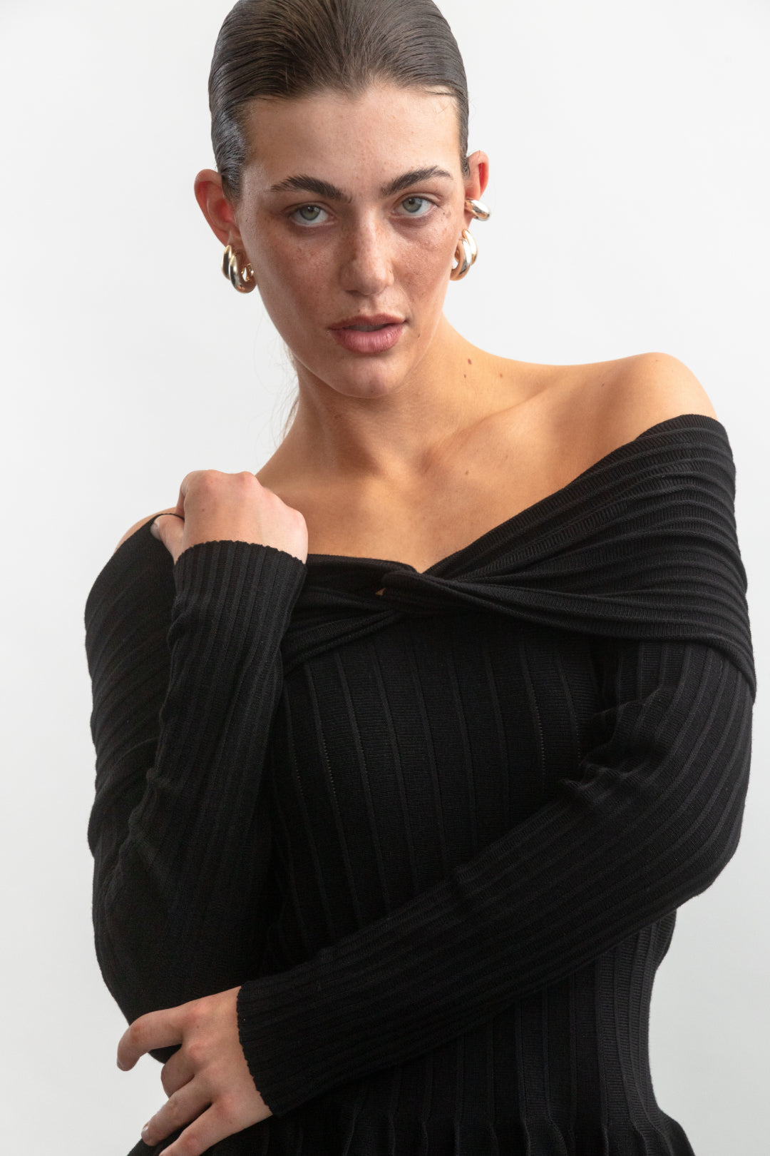 Nathi Peplum Bardot _ 158738 _ Black Texture