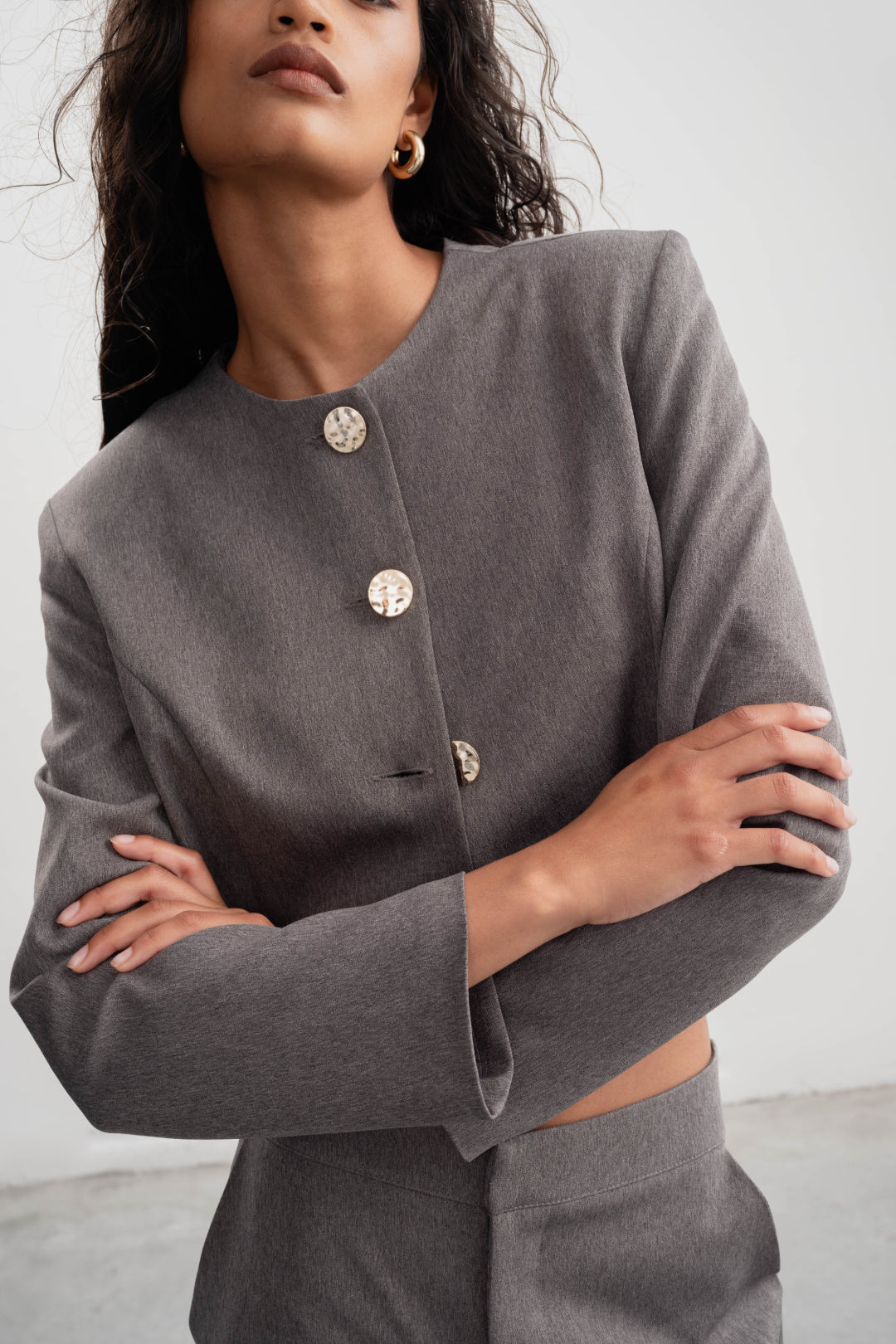 Nina Cropped Jacket _ 159370 _ Grey Mel