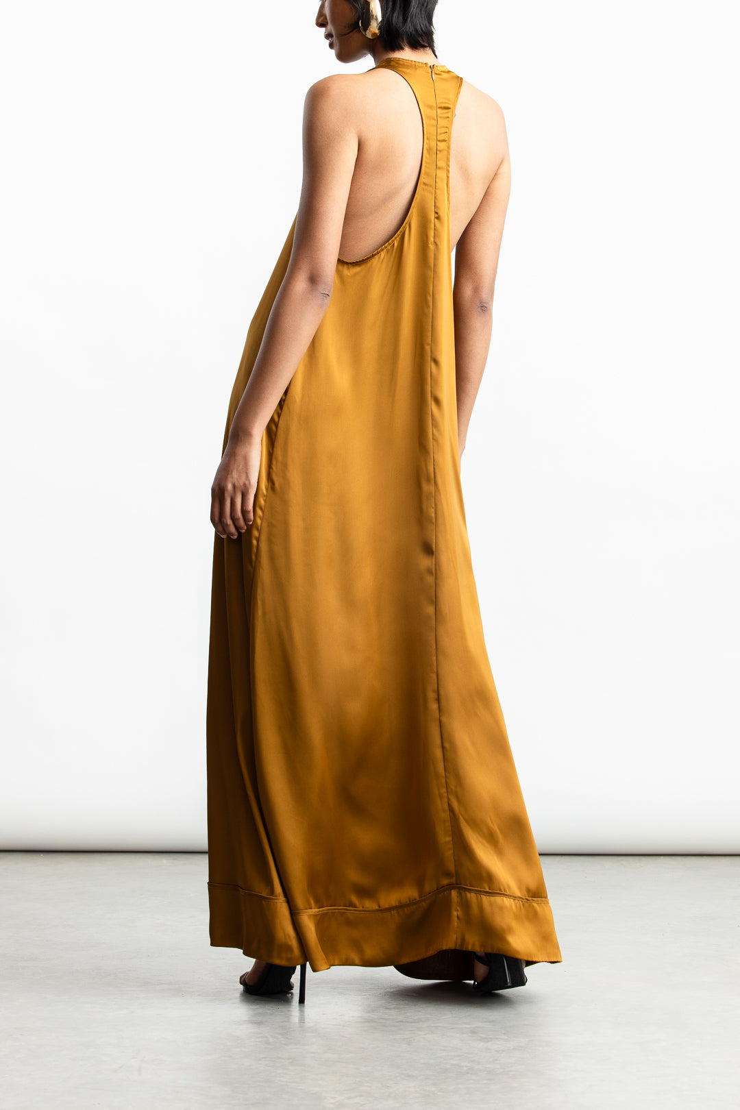 Pearl Satin Racerback Satin Maxi _ 170735 _ Stone