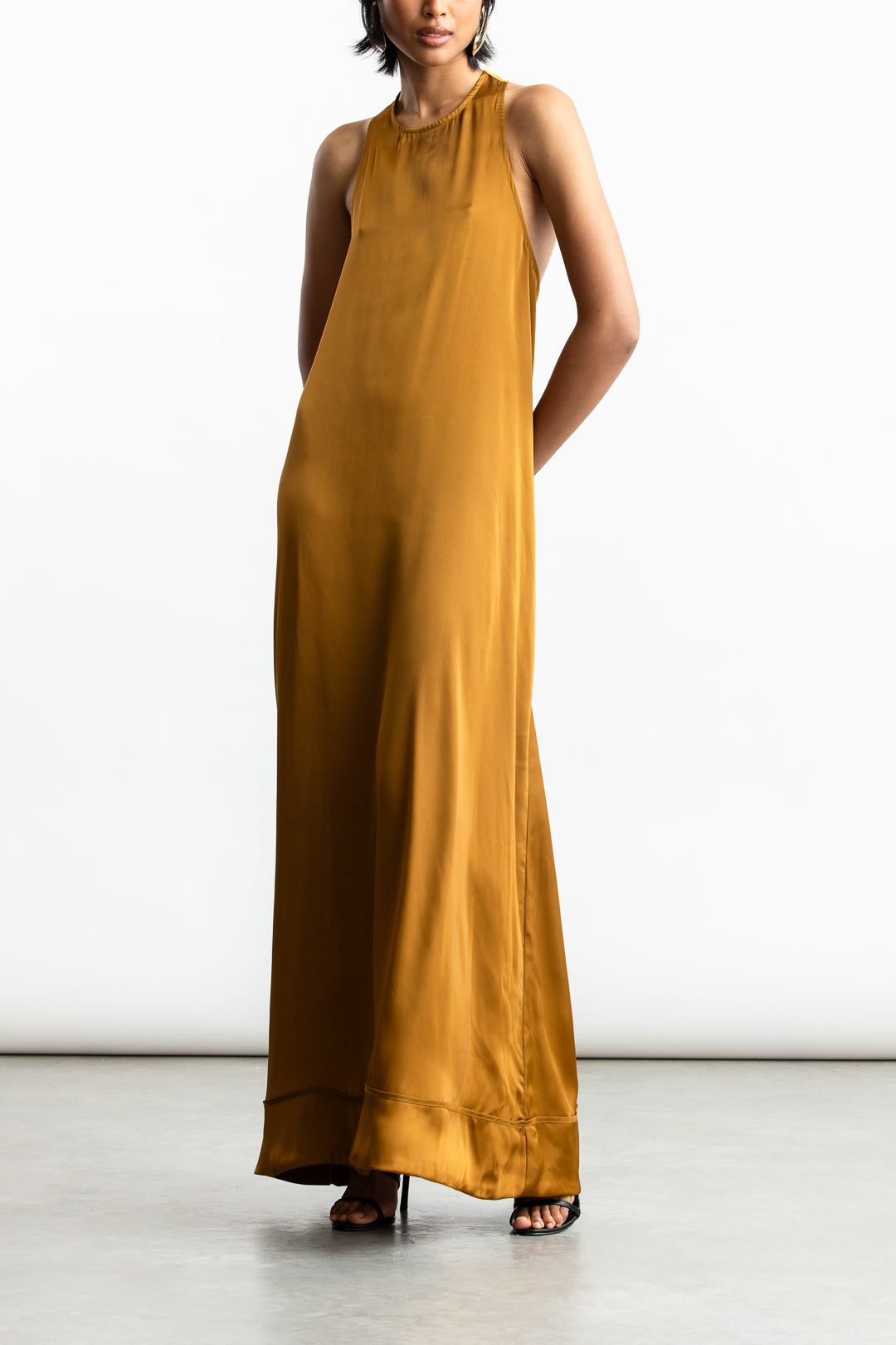 Pearl Satin Racerback Satin Maxi _ 170735 _ Stone