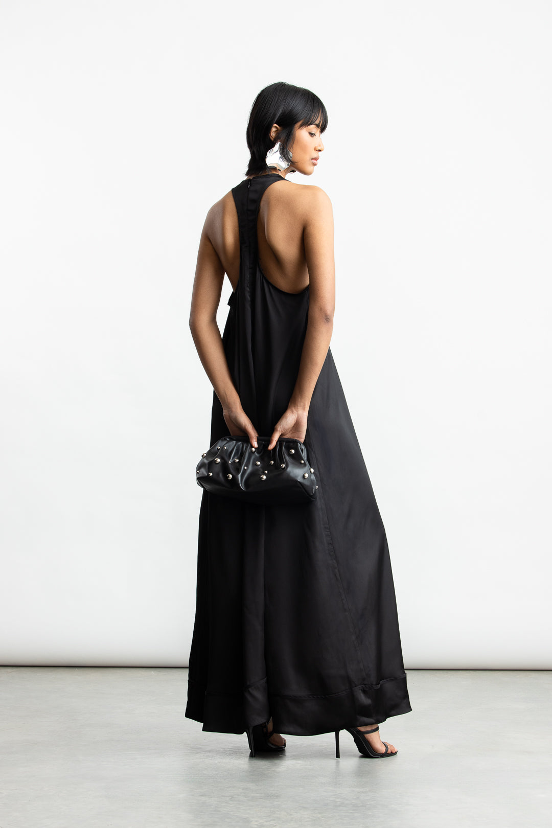 Pearl Satin Racerback Satin Maxi _ 170736 _ Black