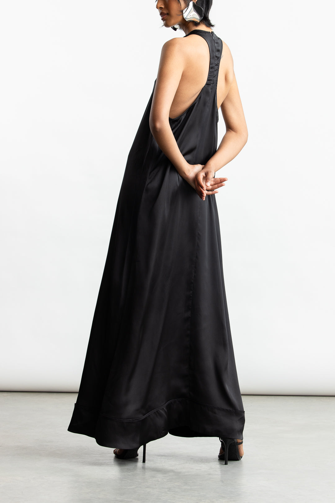 Pearl Satin Racerback Satin Maxi _ 170736 _ Black