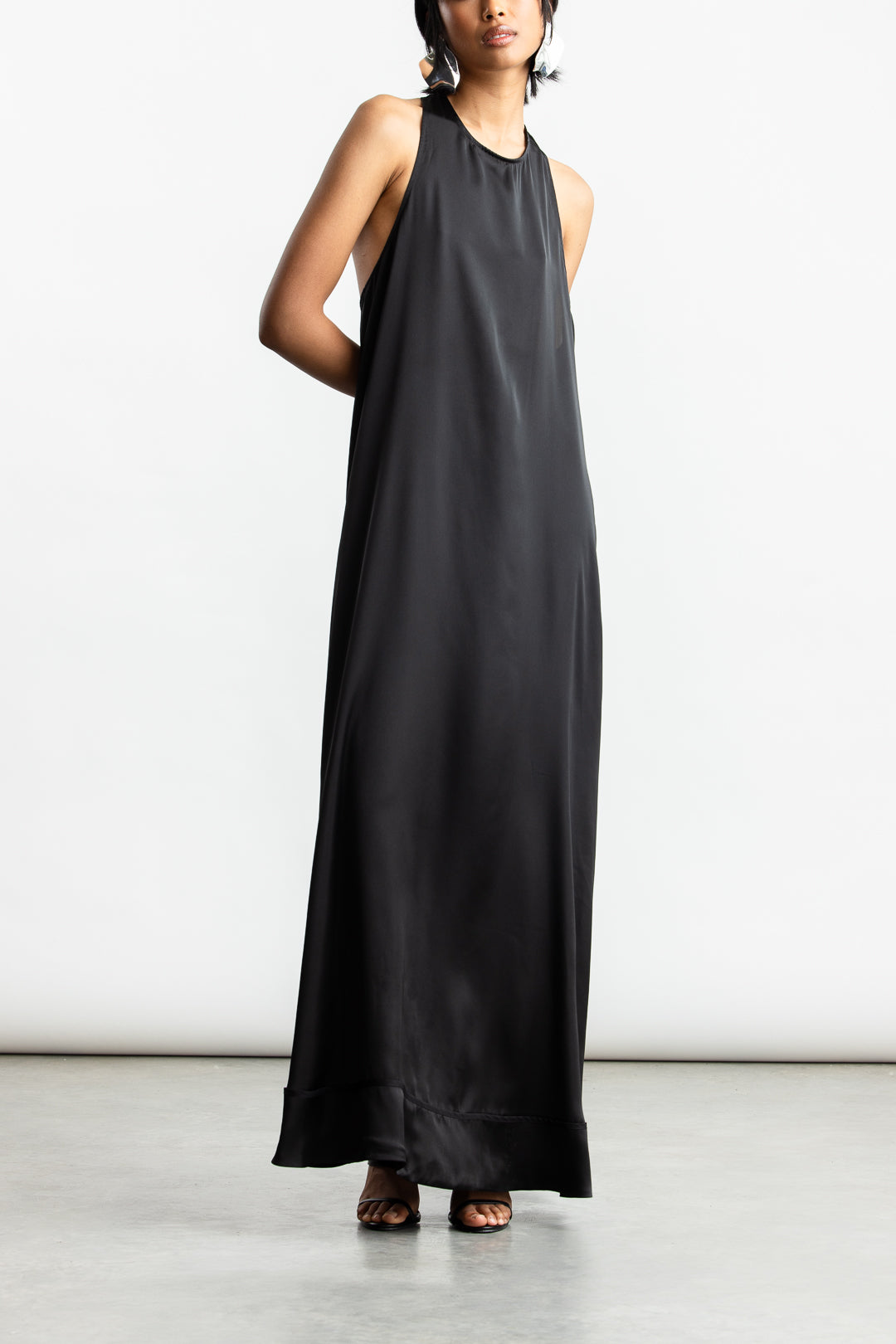 Pearl Satin Racerback Satin Maxi _ 170736 _ Black