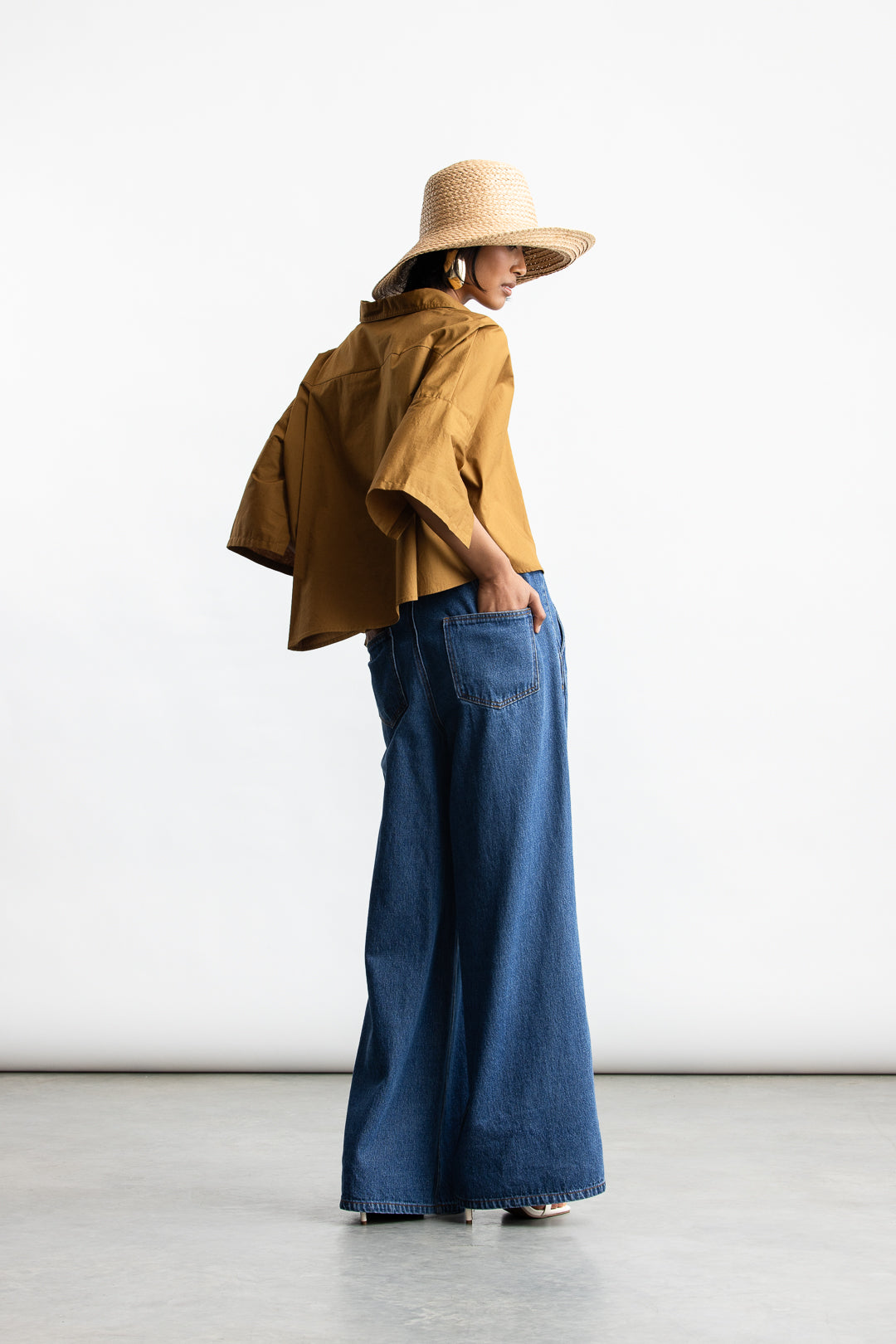 Khanitah Pleated Wide Leg Denim Jeans _ 165898 _ Blue Denim