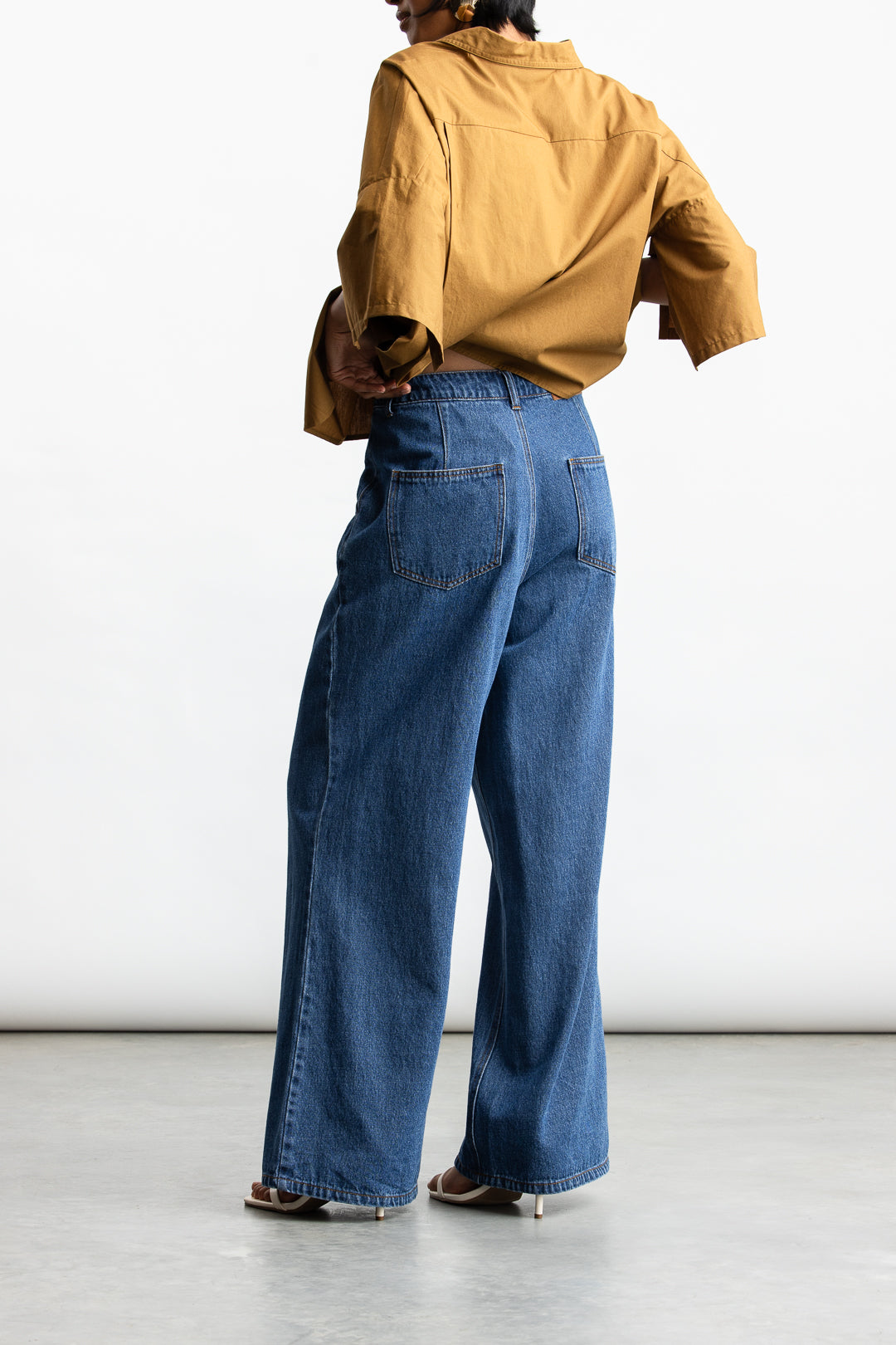 Khanitah Pleated Wide Leg Denim Jeans _ 165898 _ Blue Denim