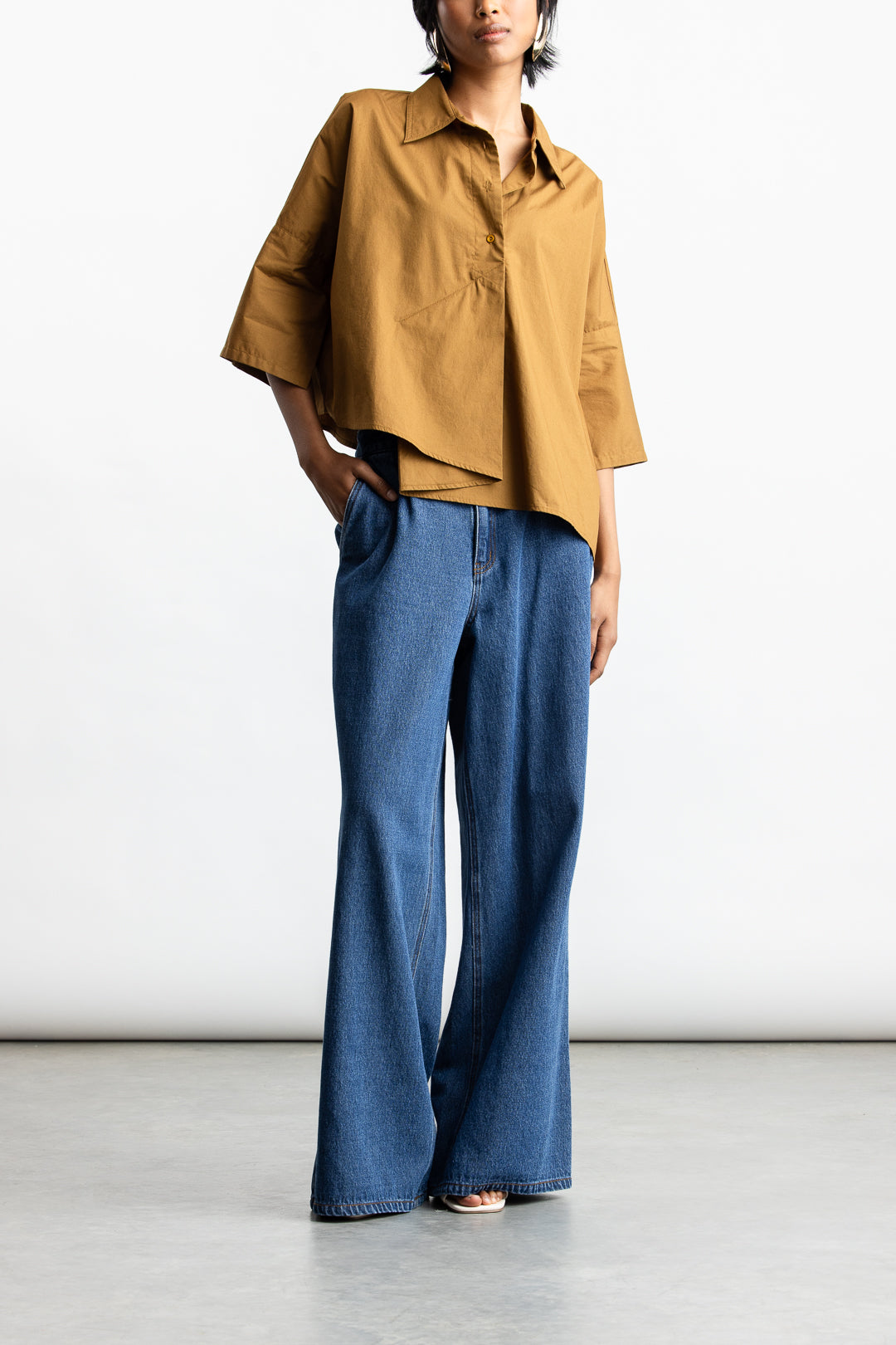 Khanitah Pleated Wide Leg Denim Jeans _ 165898 _ Blue Denim