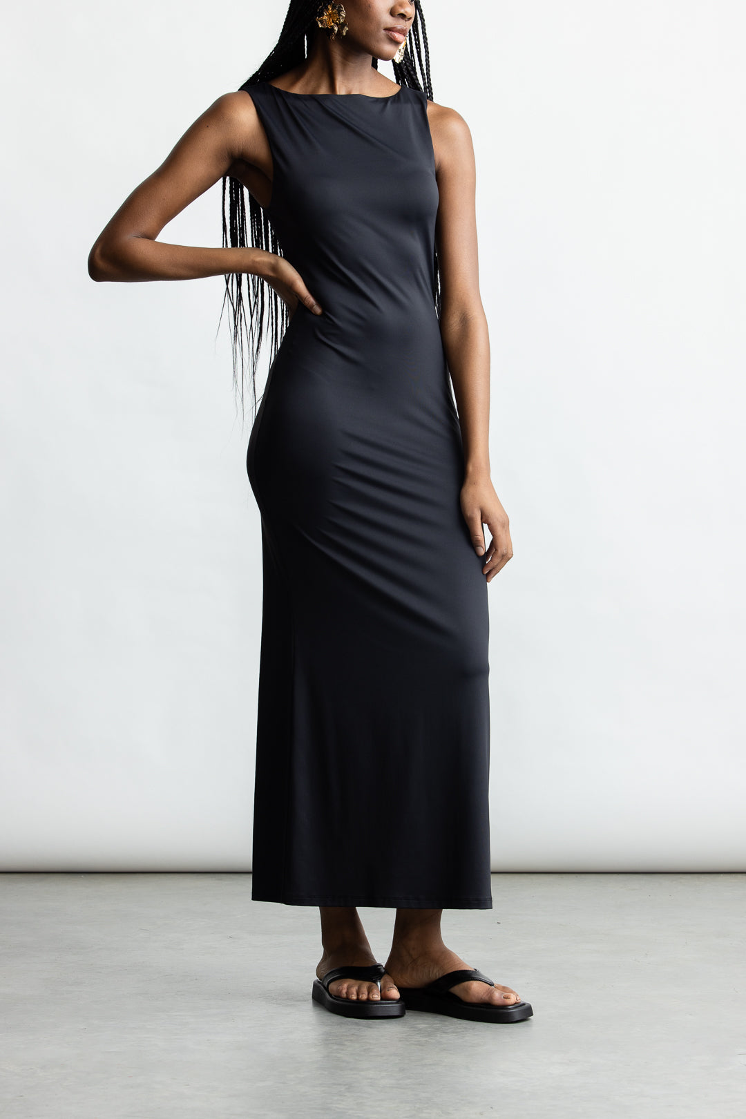 Camille Boat Neck Maxi _ 167866 _ Black Texture