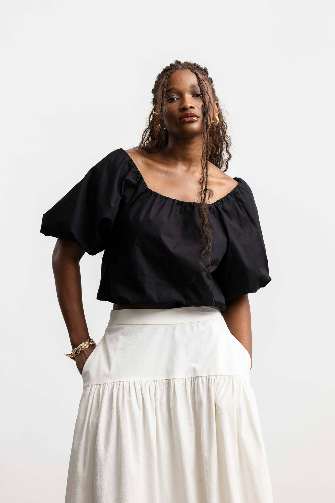 Peyton Puff Sleeve Blouse _ 168854 _ Black Texture