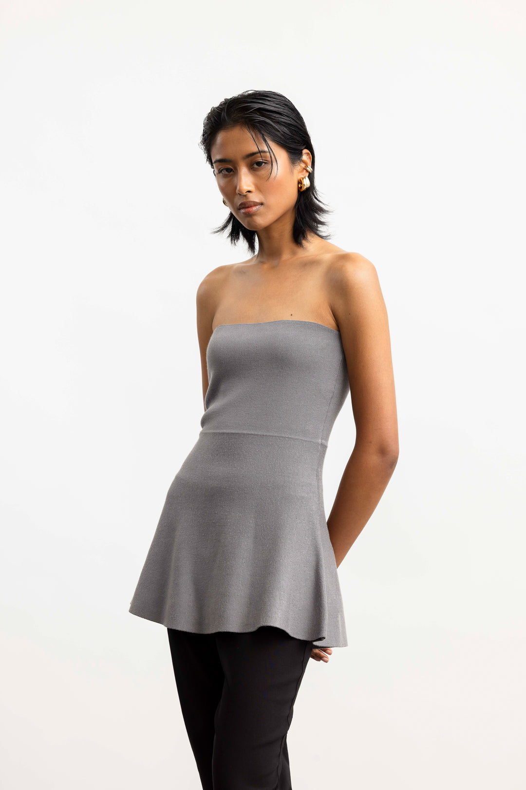Amari Peplum Knit Boobtube _ 167832 _ Grey