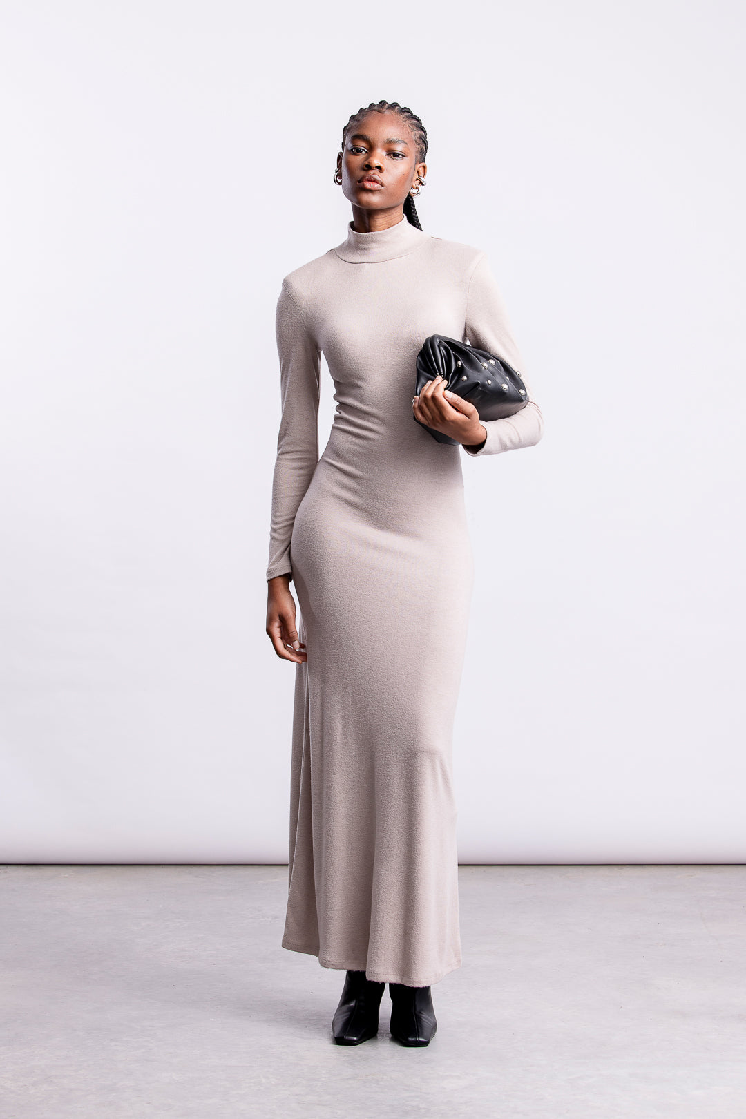 Gabby Polo Neck Maxi Dress _ 161275 _ Stone