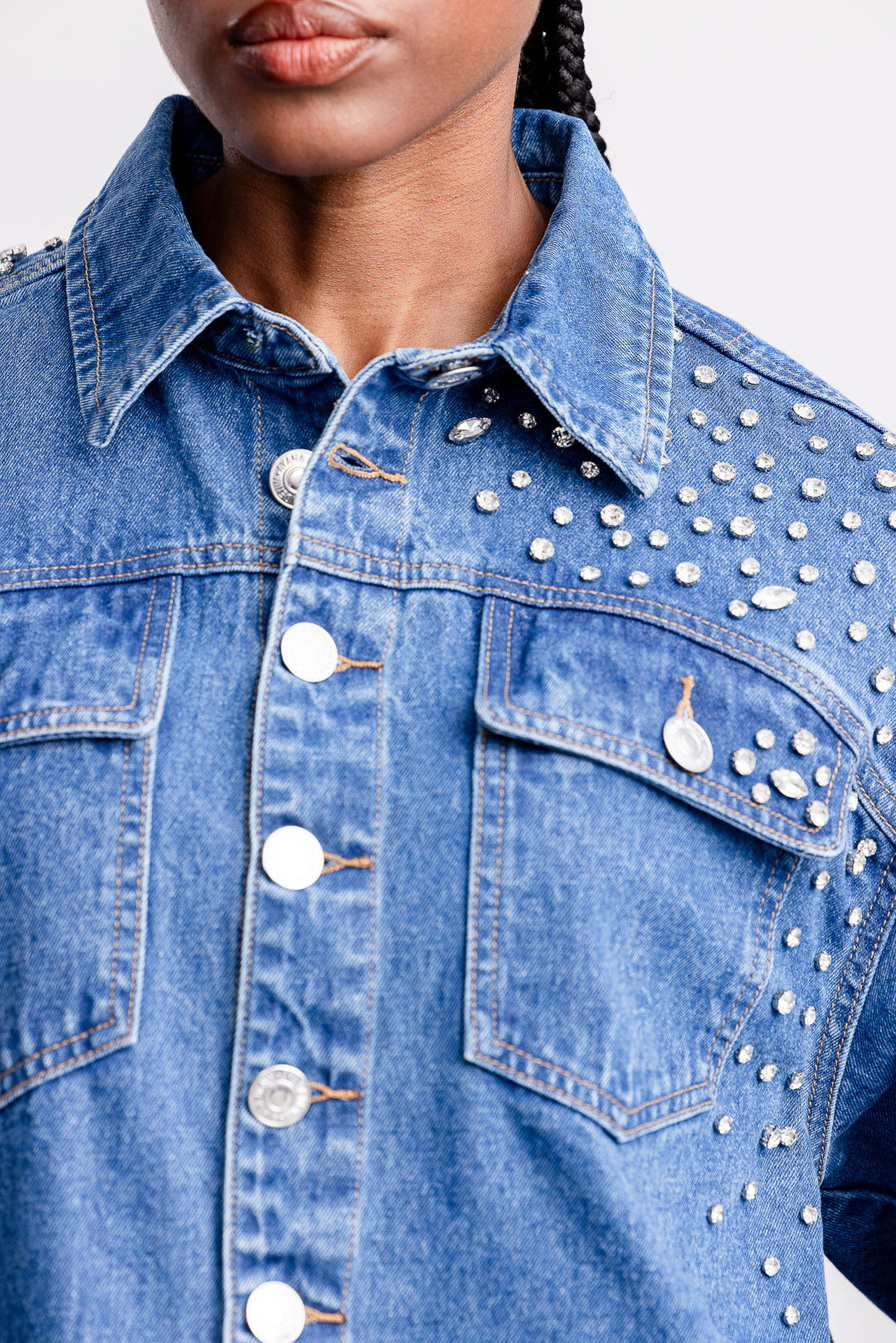Phoebe Embelished Denim Jacket _ 167269 _ Blue Denim