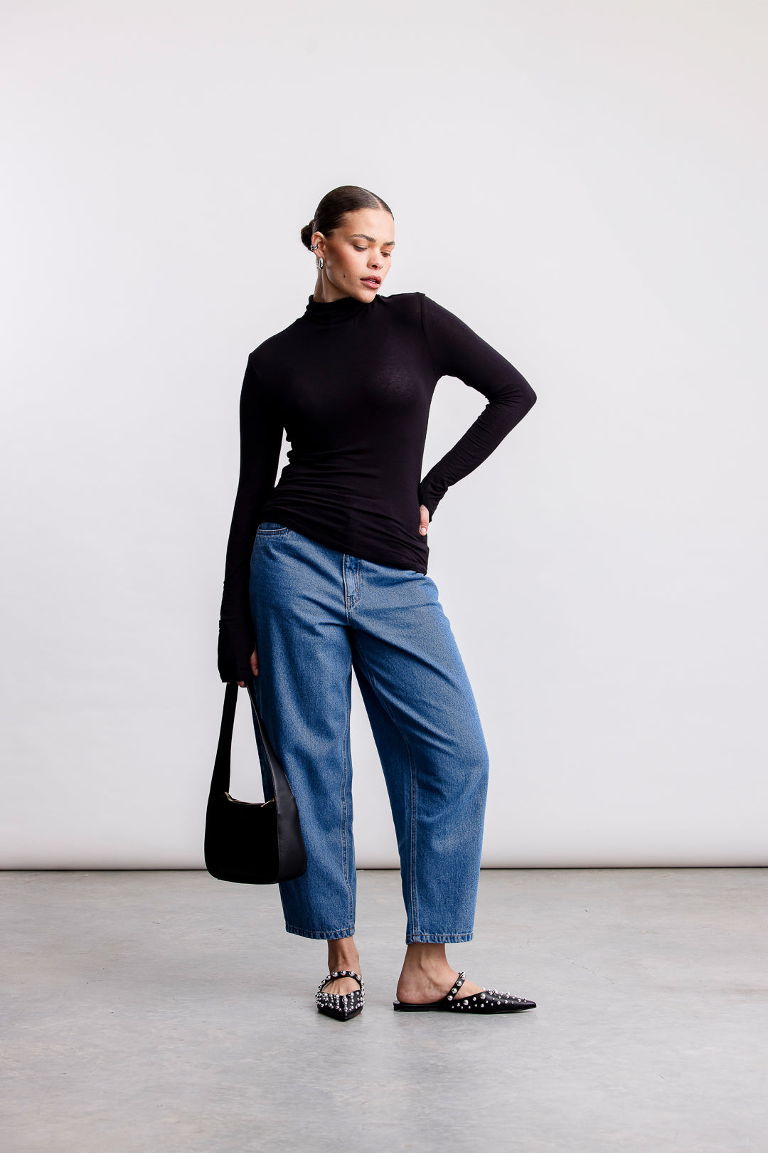 Cara Polo Neck Top _ 160740 _ Black Texture