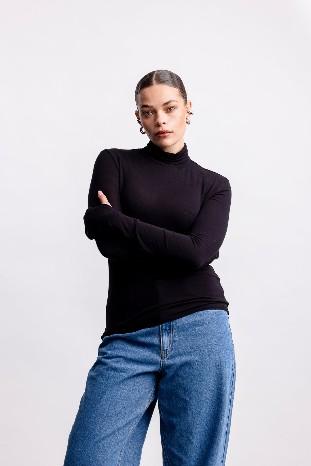 Cara Polo Neck Top _ 160740 _ Black Texture