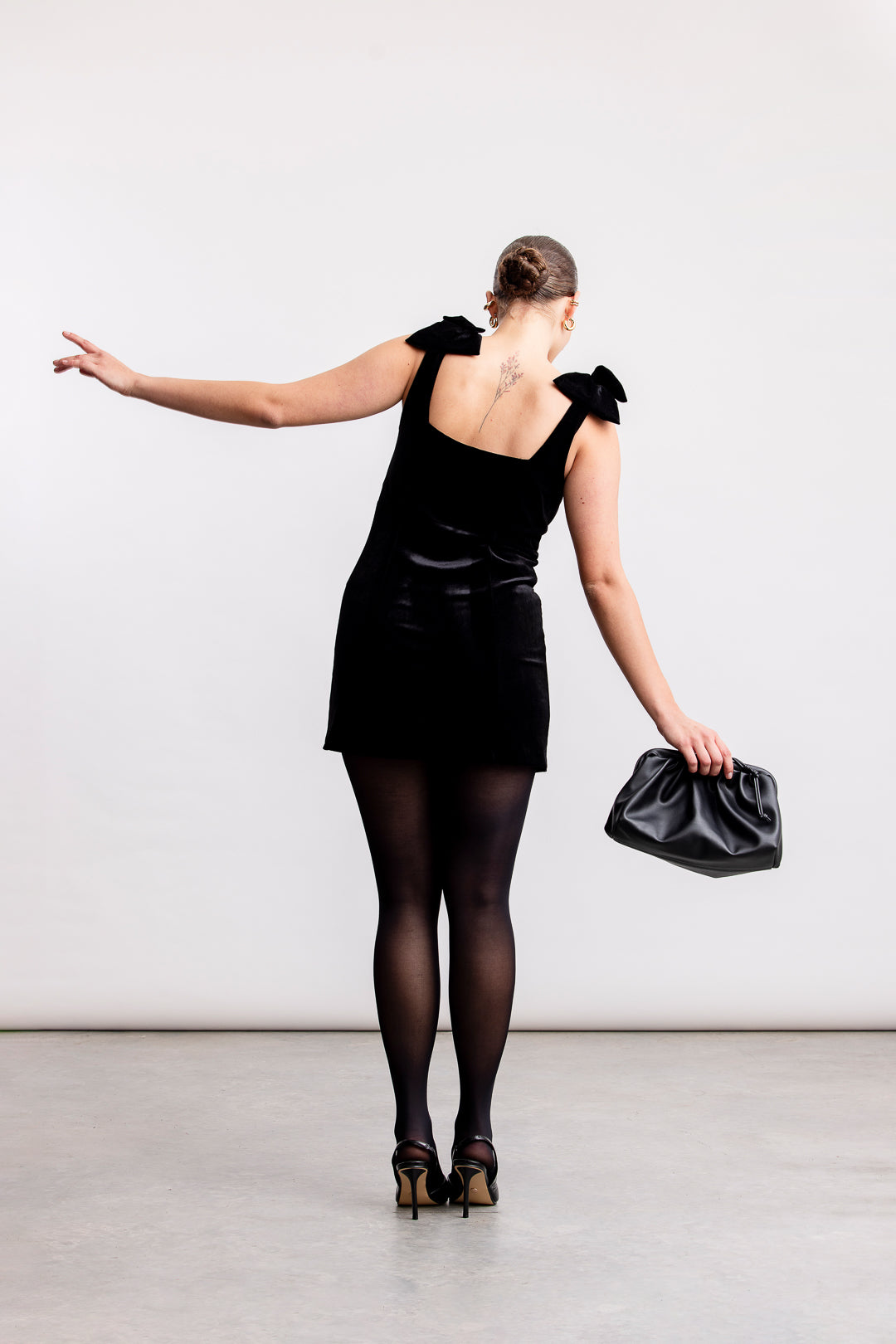 Kuli Velour Bow Mini Dress _ 162039 _ Black Texture