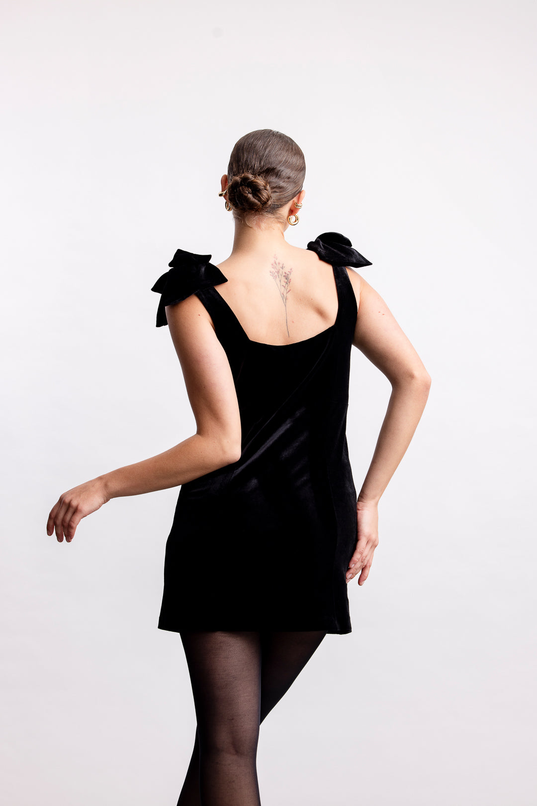 Kuli Velour Bow Mini Dress _ 162039 _ Black Texture