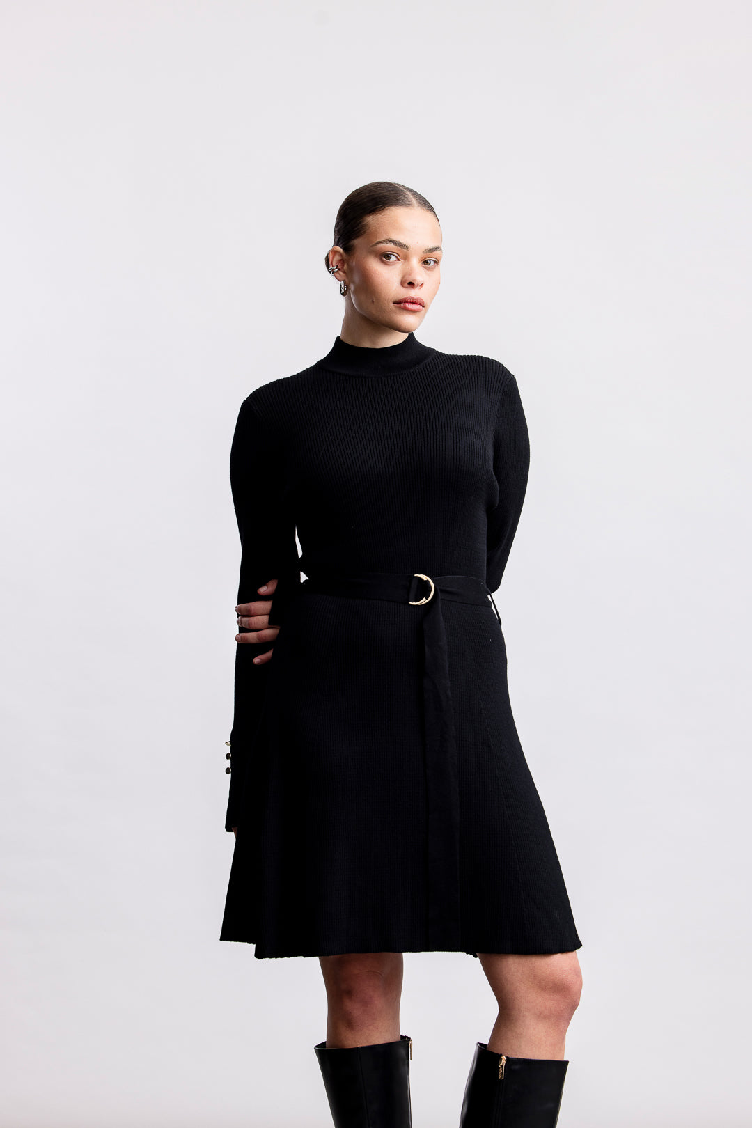 Raven Short Knit Dress _ 161499 _ Black Texture