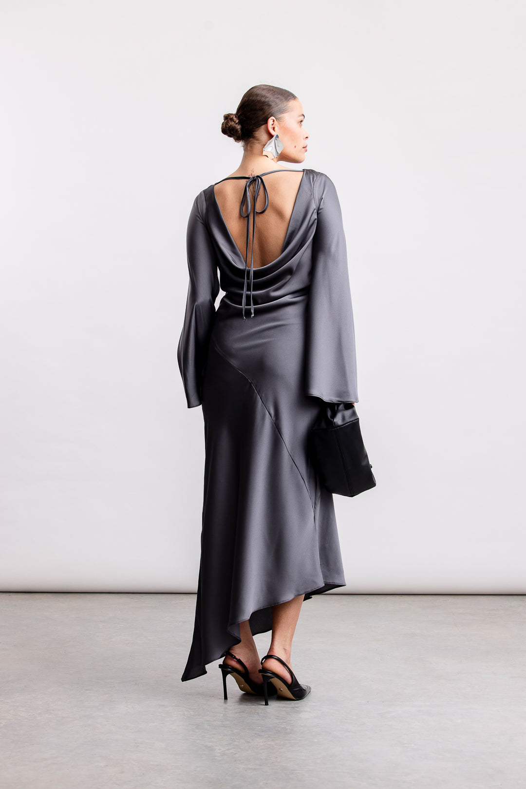 Jayla Satin Cowl Back Dress _ 163068 _ Charcoal
