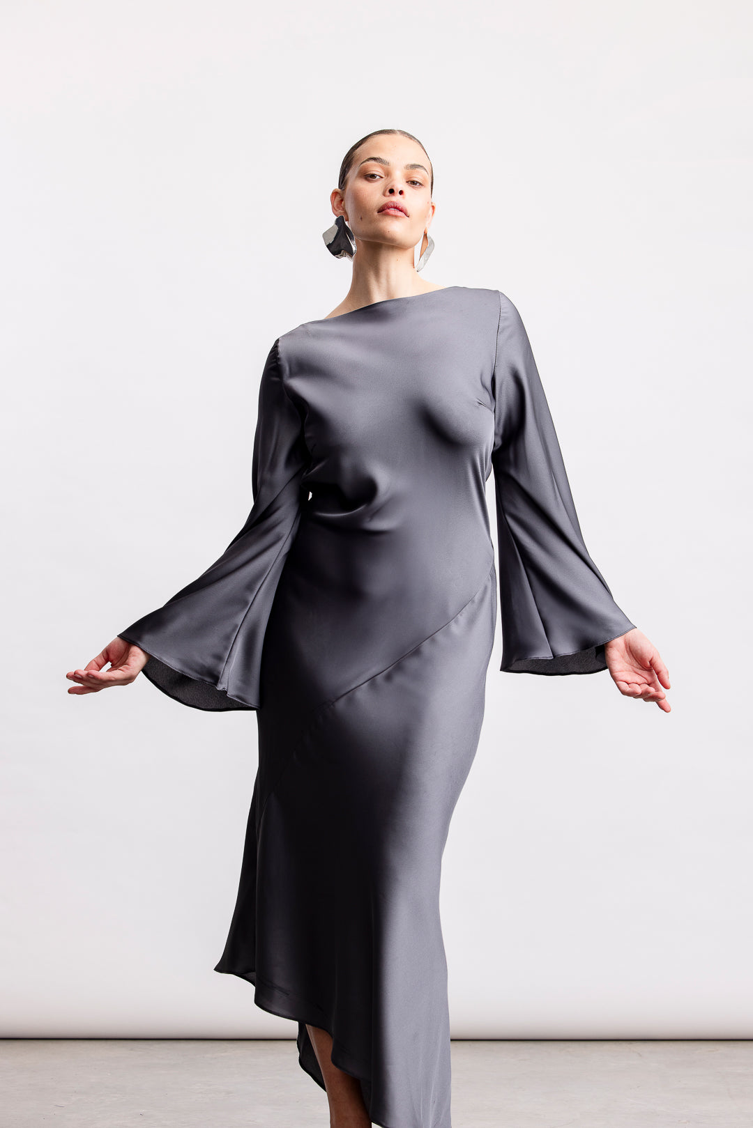 Jayla Satin Cowl Back Dress _ 163068 _ Charcoal