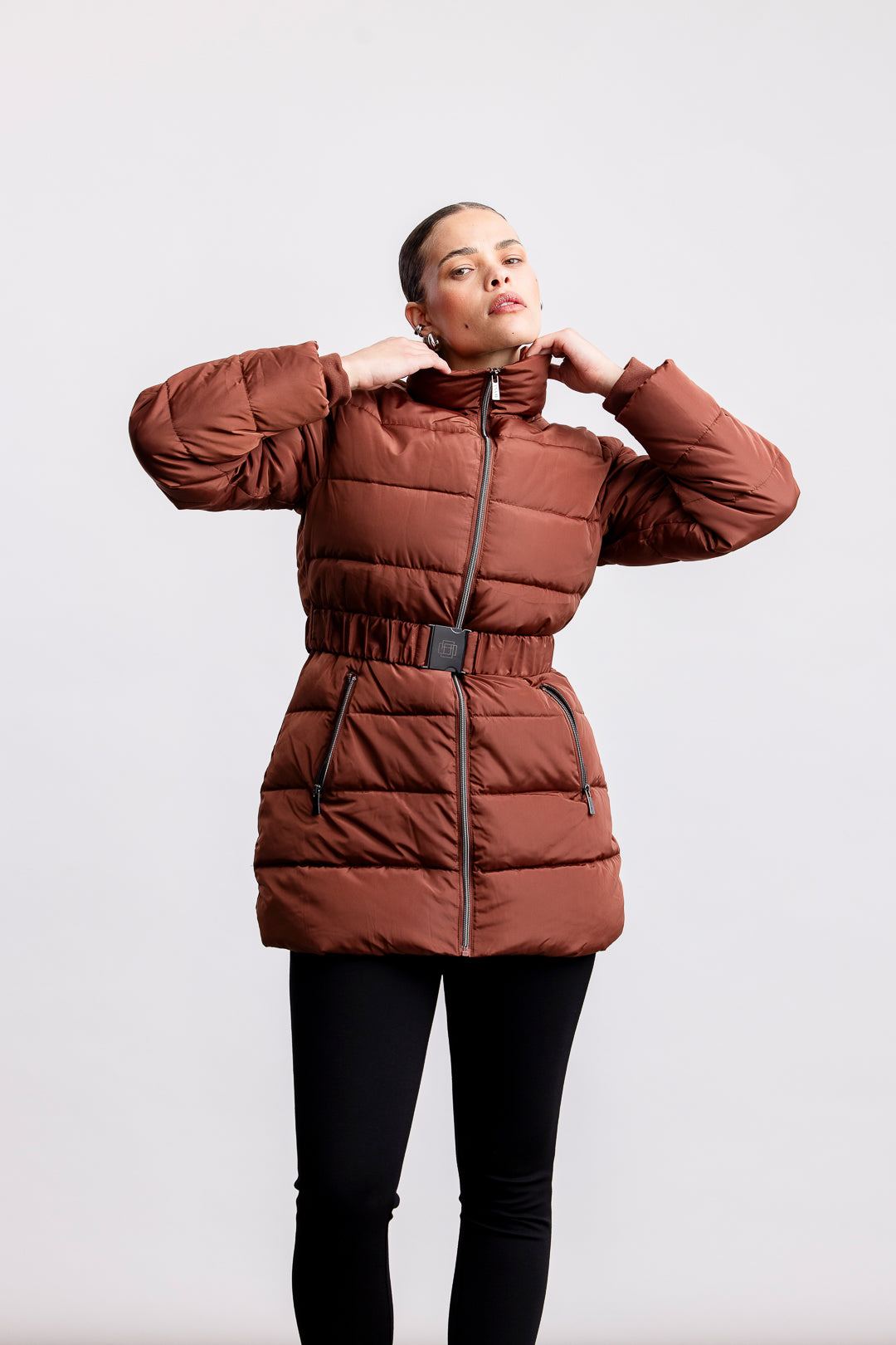 Naomi Belted Puffer Jacket _ 160325 _ Brown