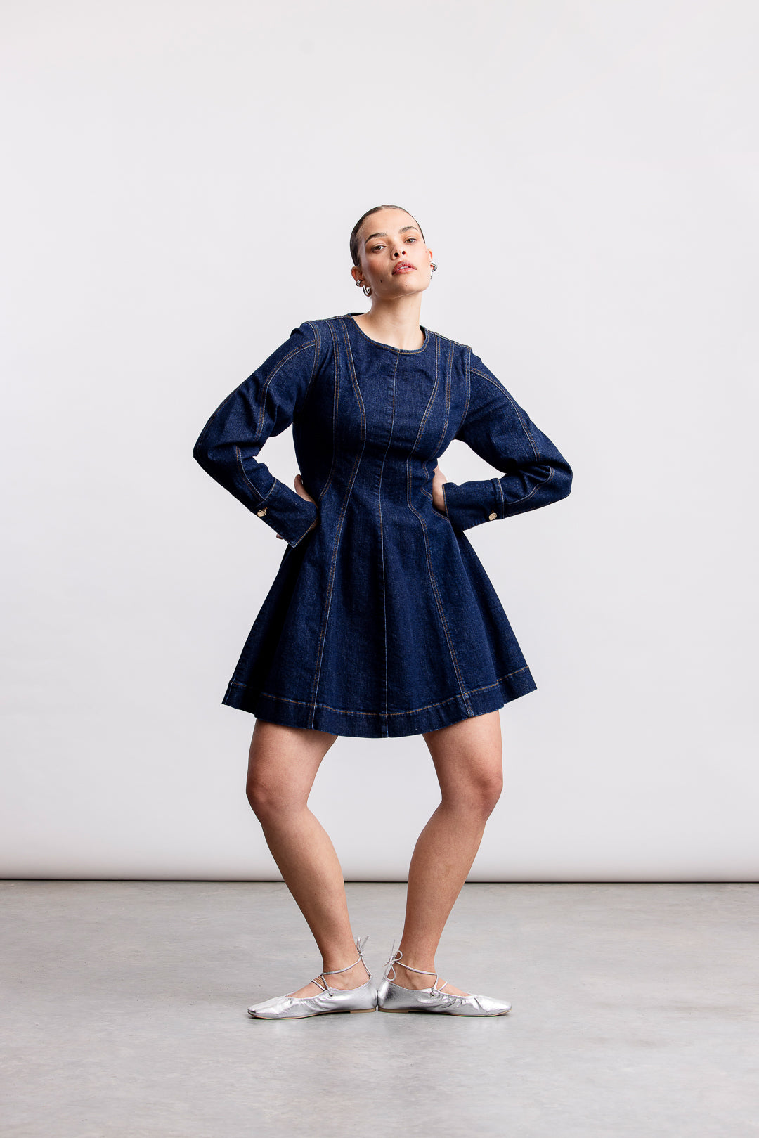 Avela Denim Fit Flare Mini Dress _ 163449 _ Dark Blue