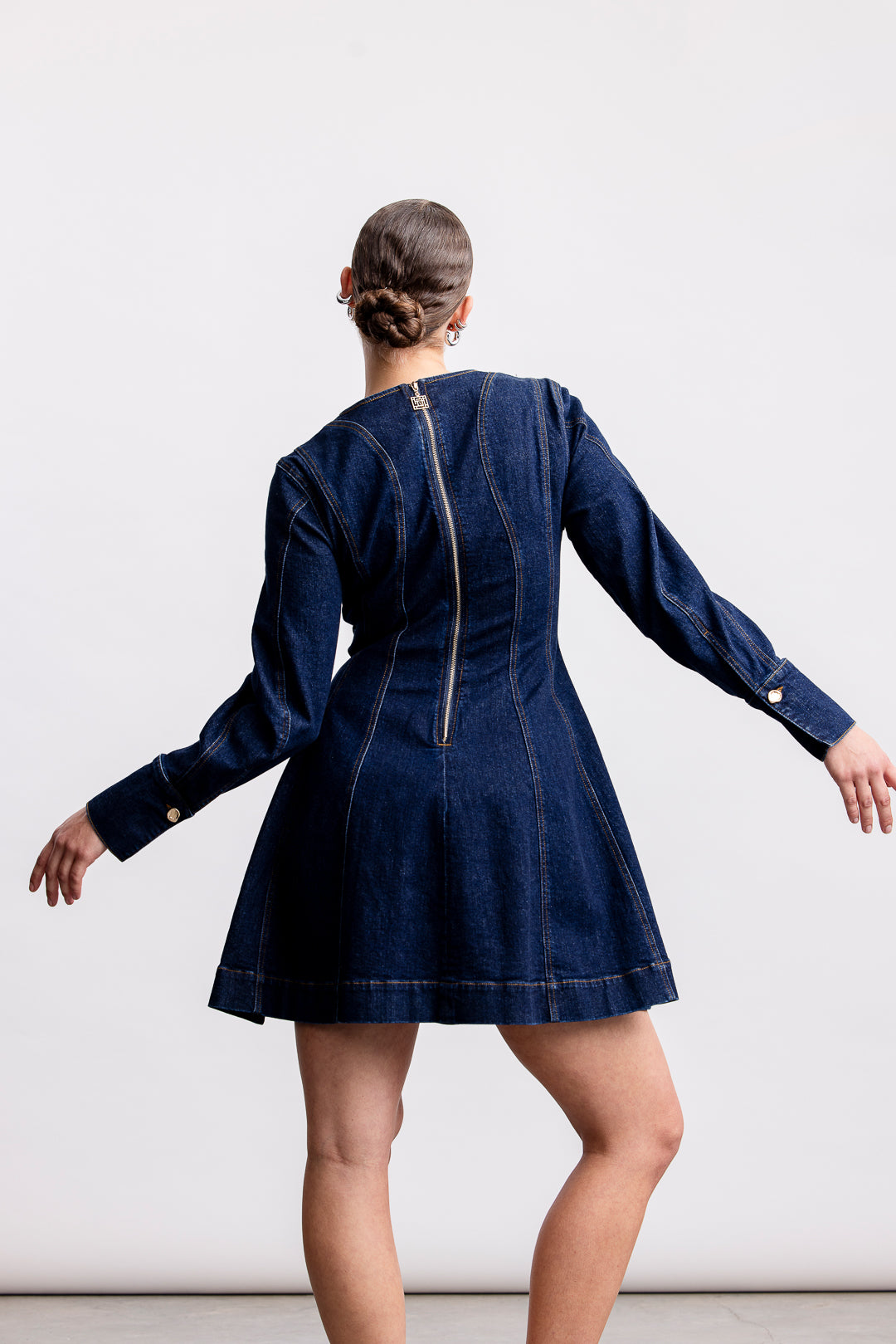 Avela Denim Fit Flare Mini Dress _ 163449 _ Dark Blue