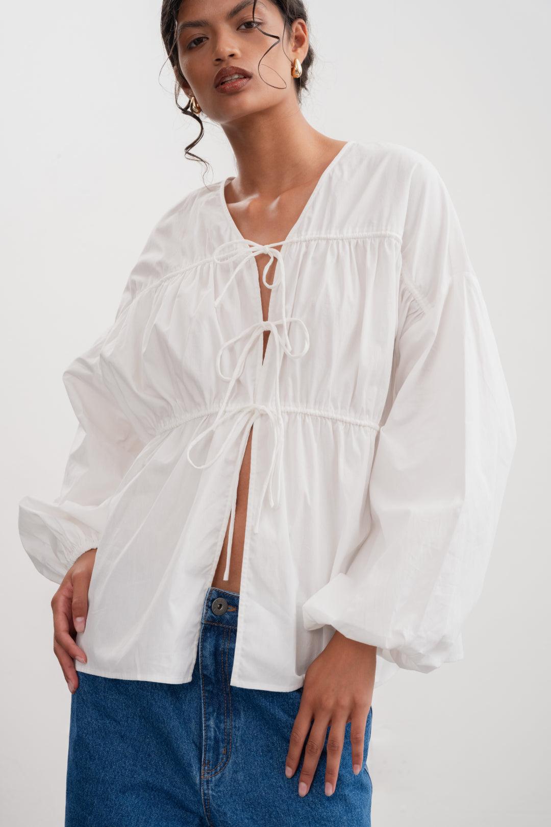 Kendra Tie Front Blouse _ 163174 _ White