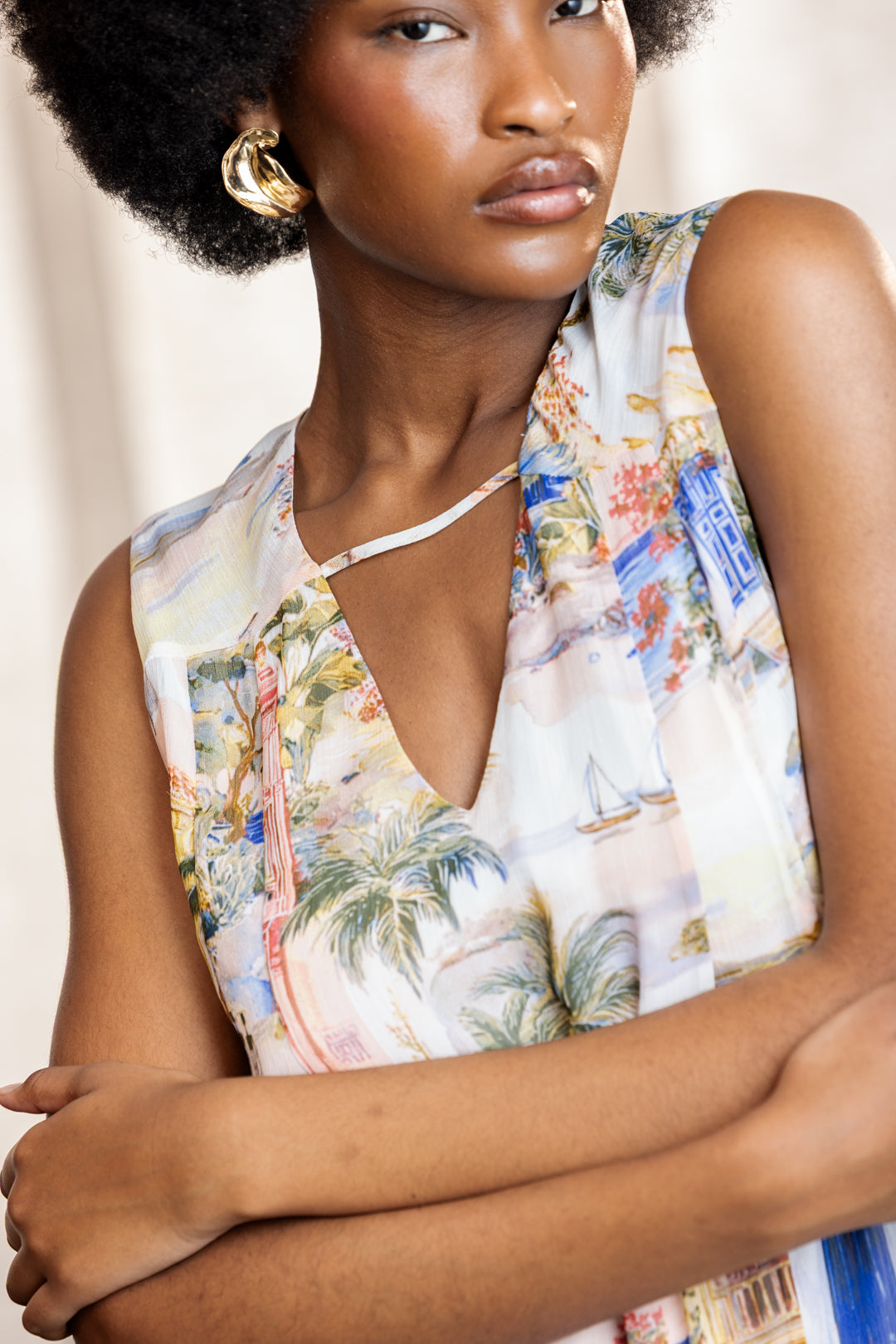 Anika Deep V-Neck Dramatic Trapeze Dress