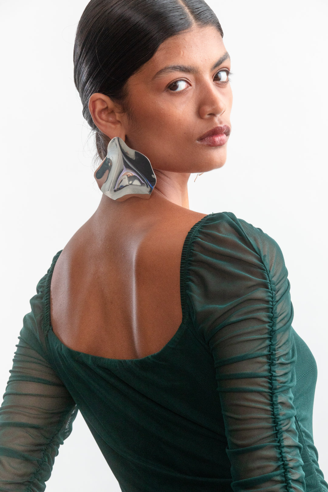 Remi Ruched Mesh Dress _ 157155 _ Green