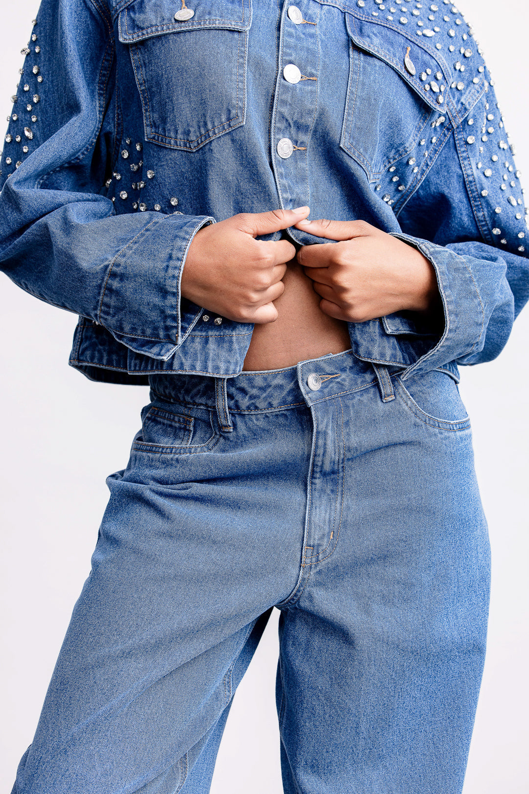 Phoebe Embelished Denim Jacket _ 167269 _ Blue Denim