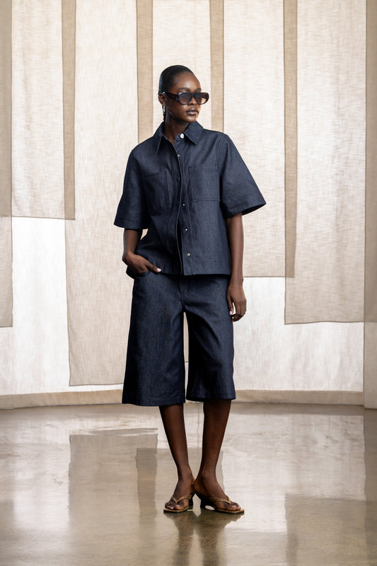 Tana Structured Dark Blue Denim Culotte